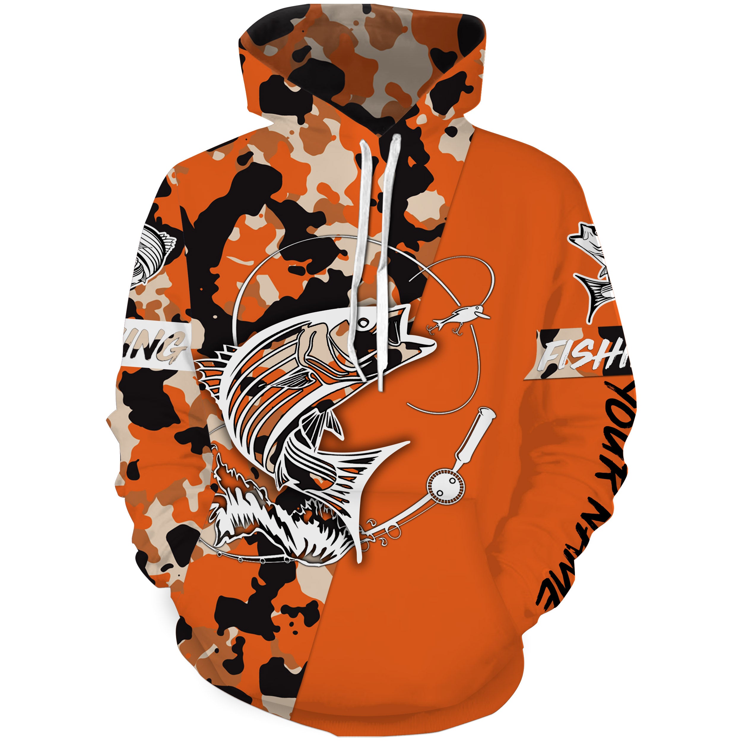 Custom Name striped bass fishing tattoos Camouflage Orange shirt Custom fishing hoodie NPQ402