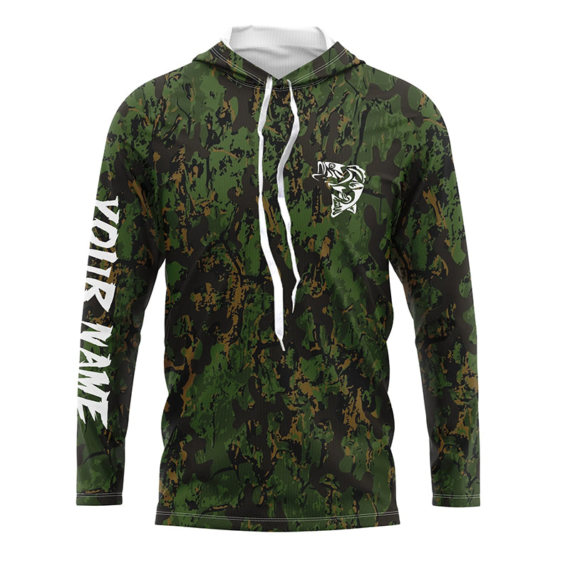 Custom Bass Fishing Jerseys, Personalized Bass fishing green camouflage fishing Long sleeve shirts NQS4933