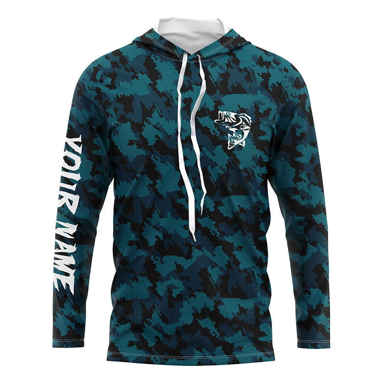 Custom Bass Fishing Jerseys, Personalized Bass fishing blue camouflage fishing Long sleeve shirts NQS4934