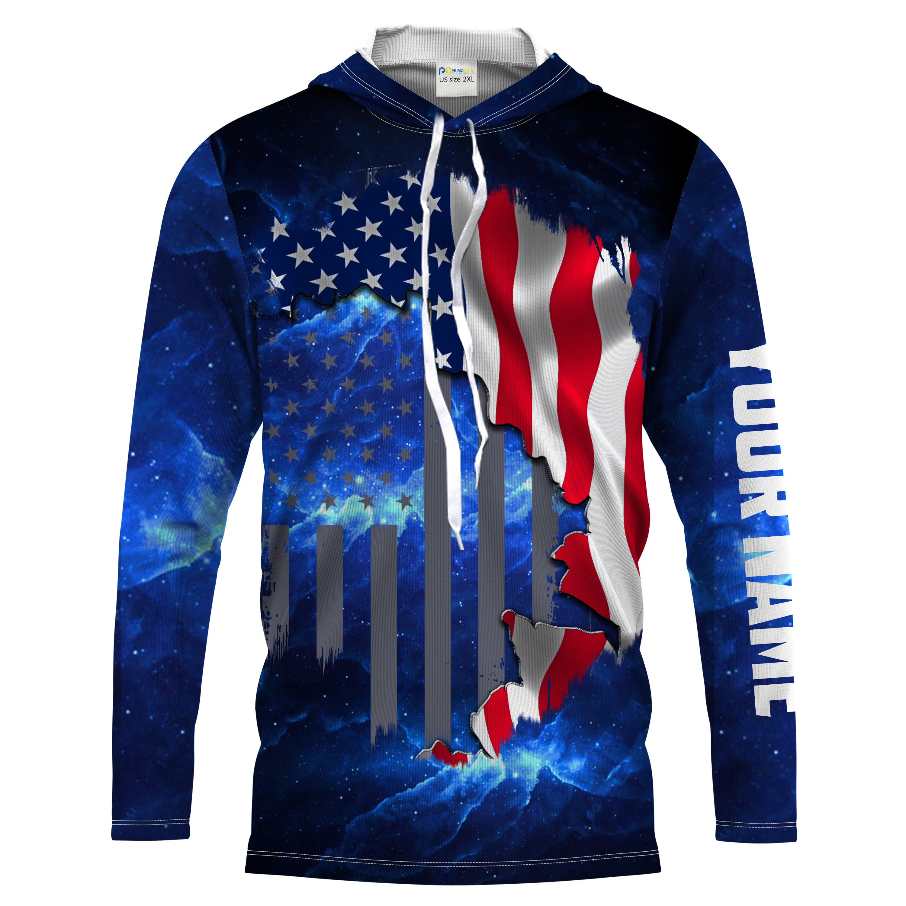 American Flag Universe patriotic Blue Customize Name long sleeves fishing shirt for men NPQ84