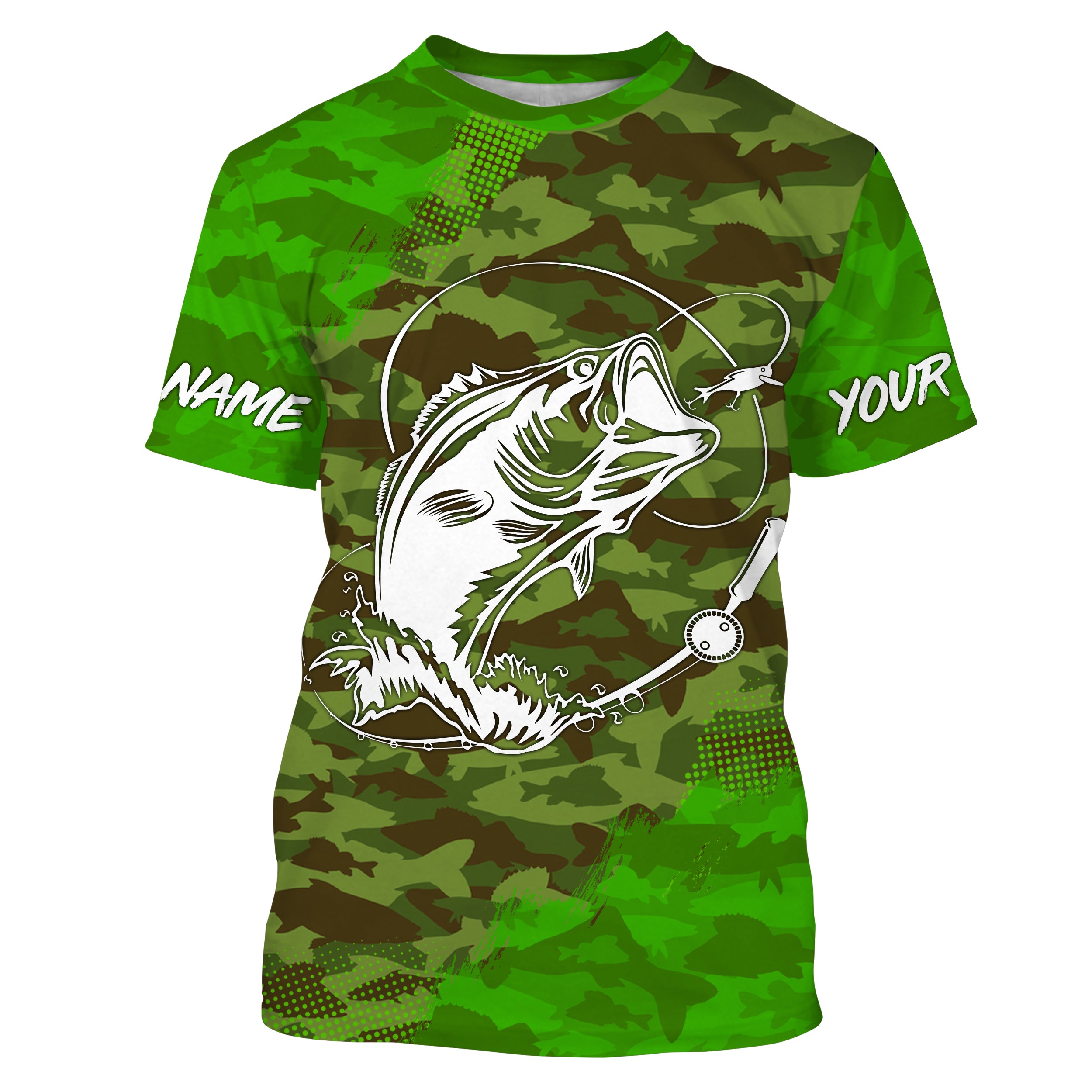 Largemouth Bass Fishing tattoo green camo custom fishing tournament shirts | Tshirt - NPQ713