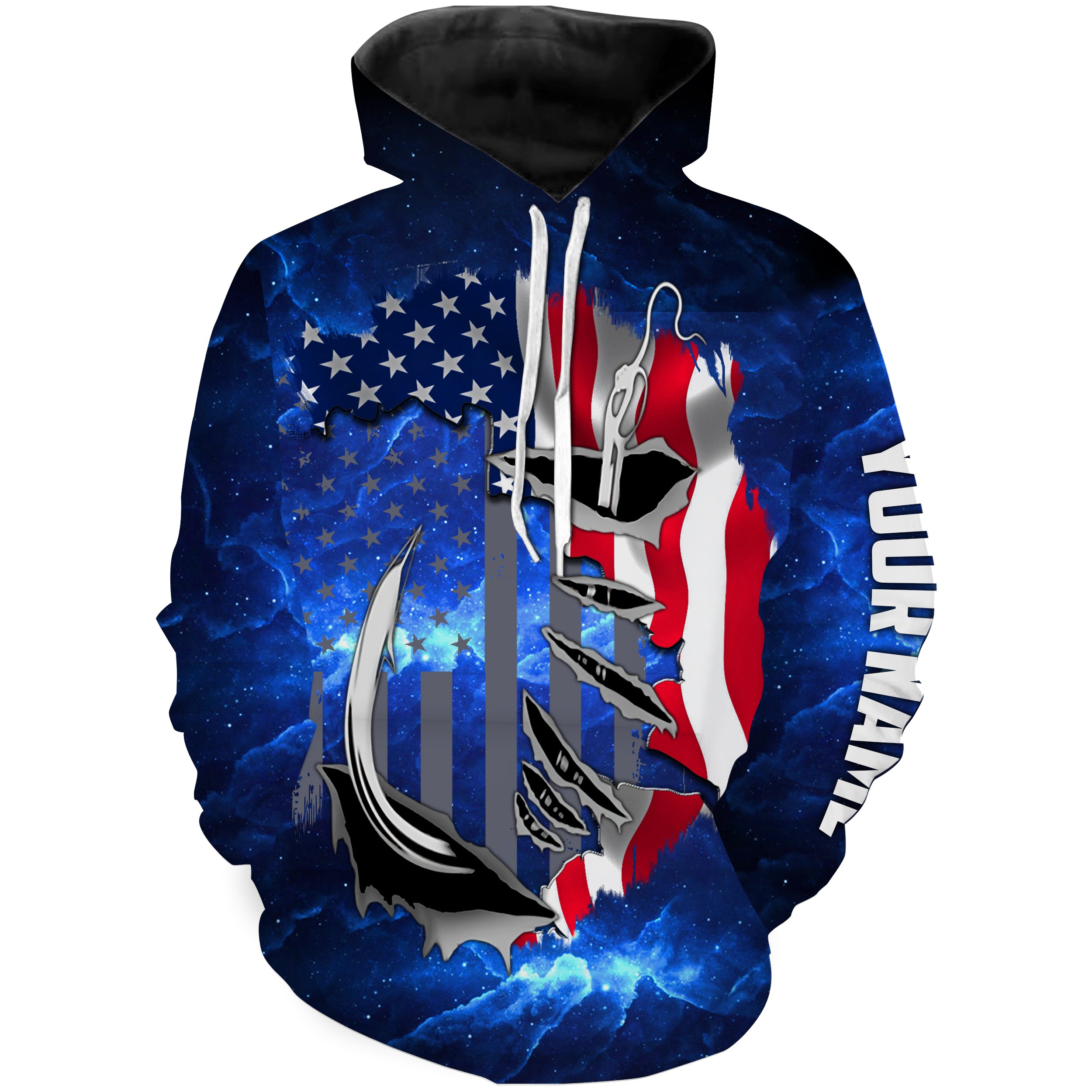 US Fishing Fish Hook American Flag blue Universe patriotic Custom name fishing jerseys | Hoodie - NPQ855
