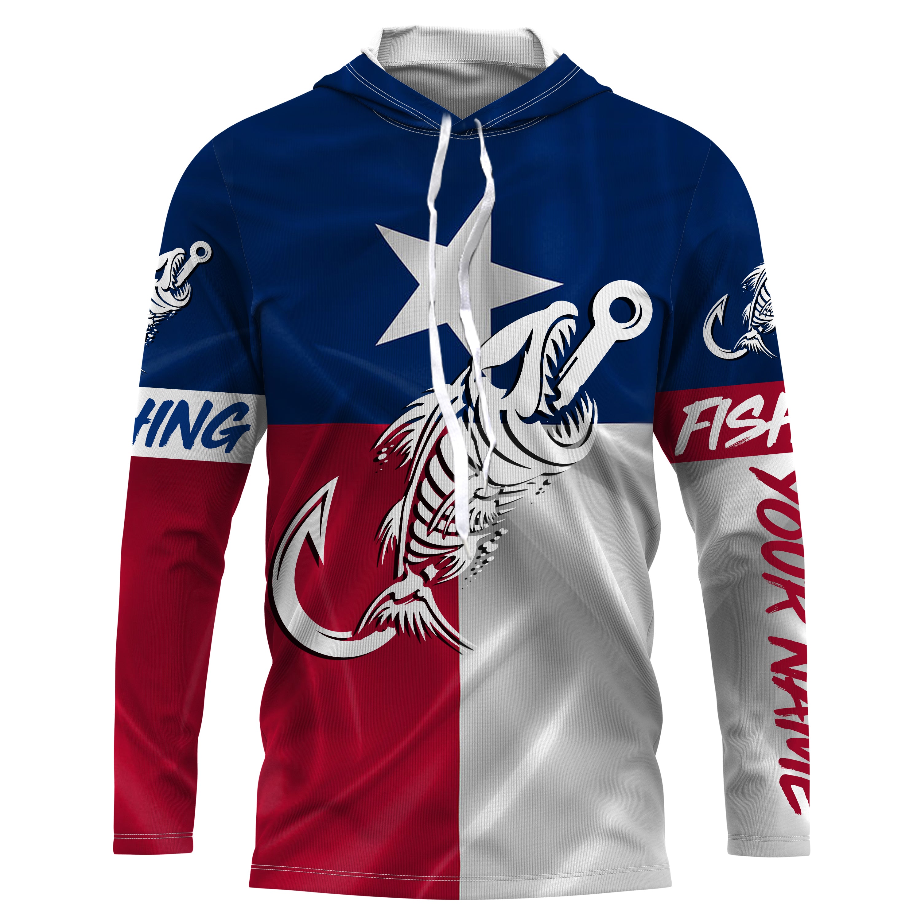 Texas fishing Fish hook fish skull Custom Name Long sleeve, Long Sleeve Hooded NPQ679