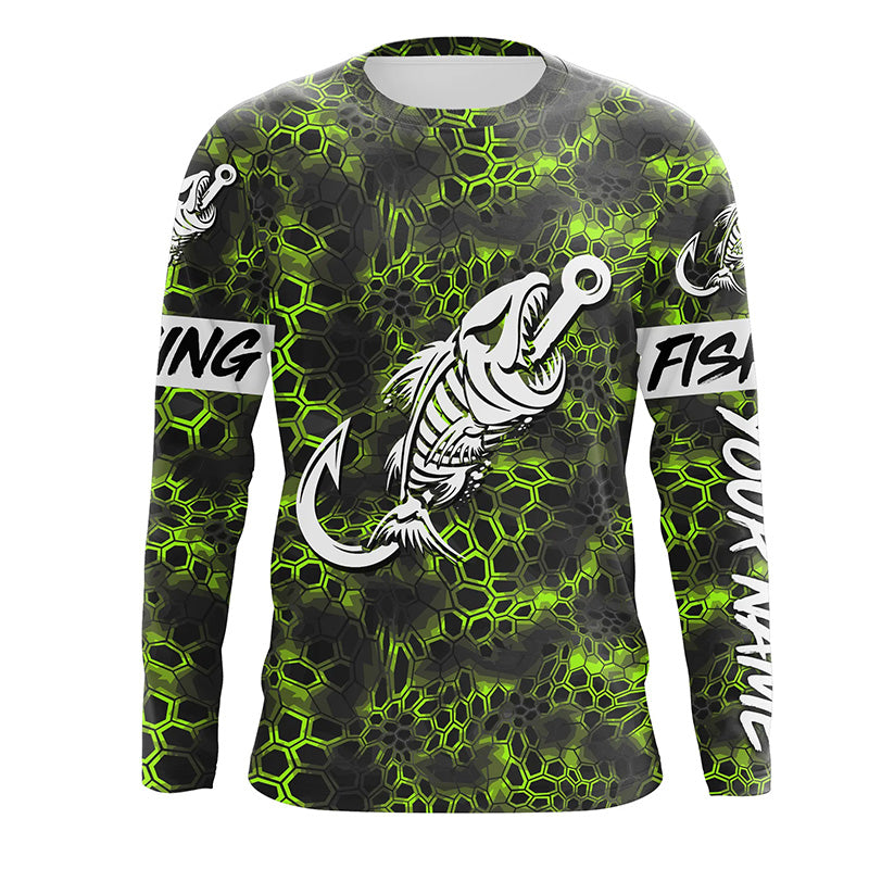 Custom Green Camo Long sleeve fishing shirt Fish hook skull sun protection Long sleeve fishing jersey NQS5085