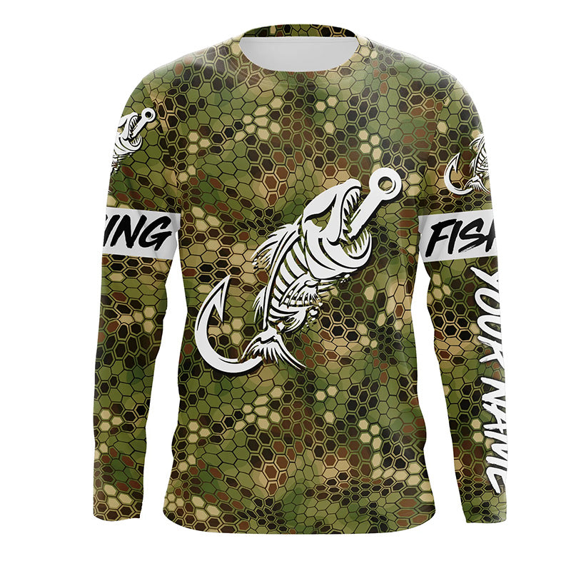 Personalized Green Camo fishing Long sleeve Fish hook skull sun protection fishing jerseys NQS5086