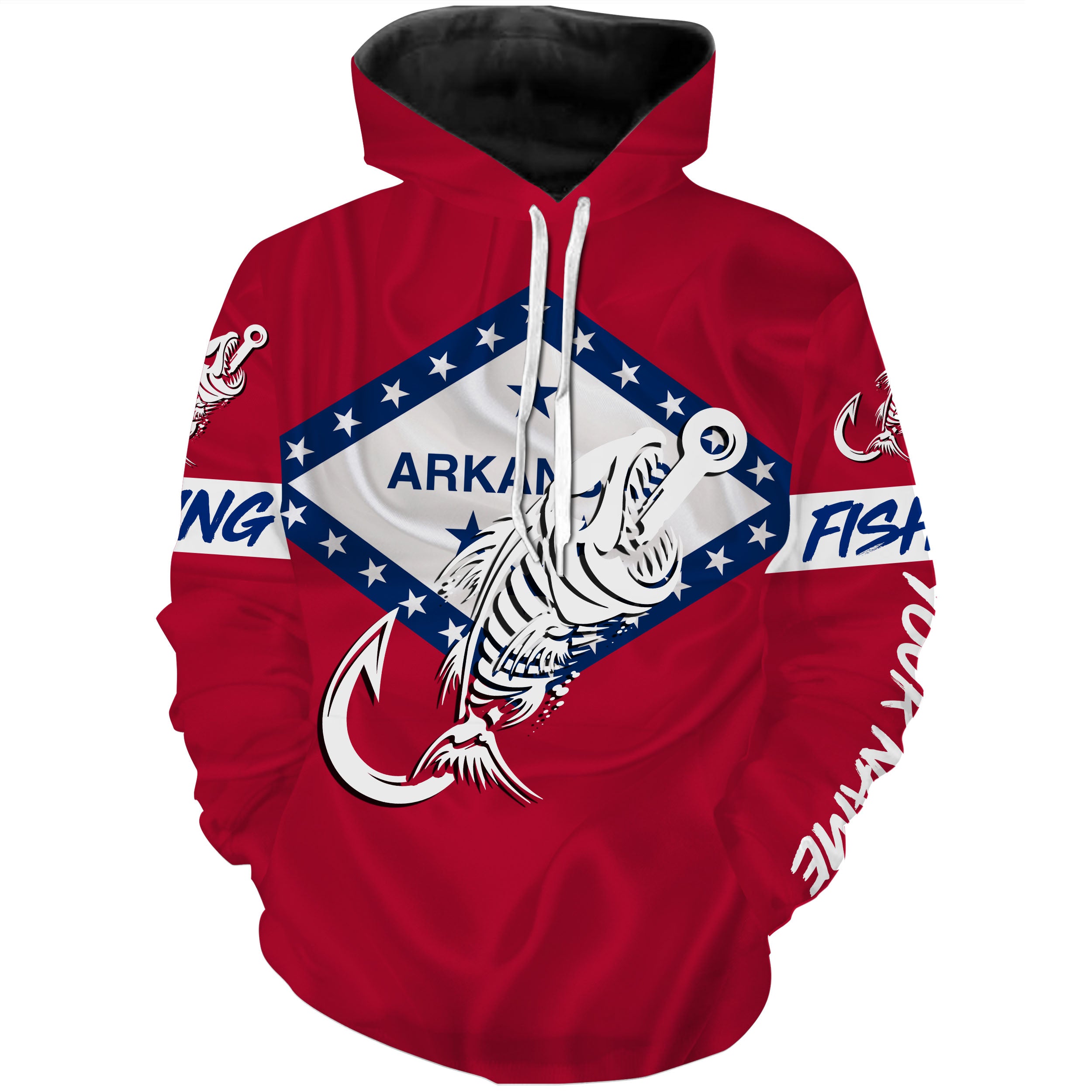 AR Fishing Custom Arkansas Flag Fish hook skull Custom name performance fishing jerseys | Hoodie - NPQ725