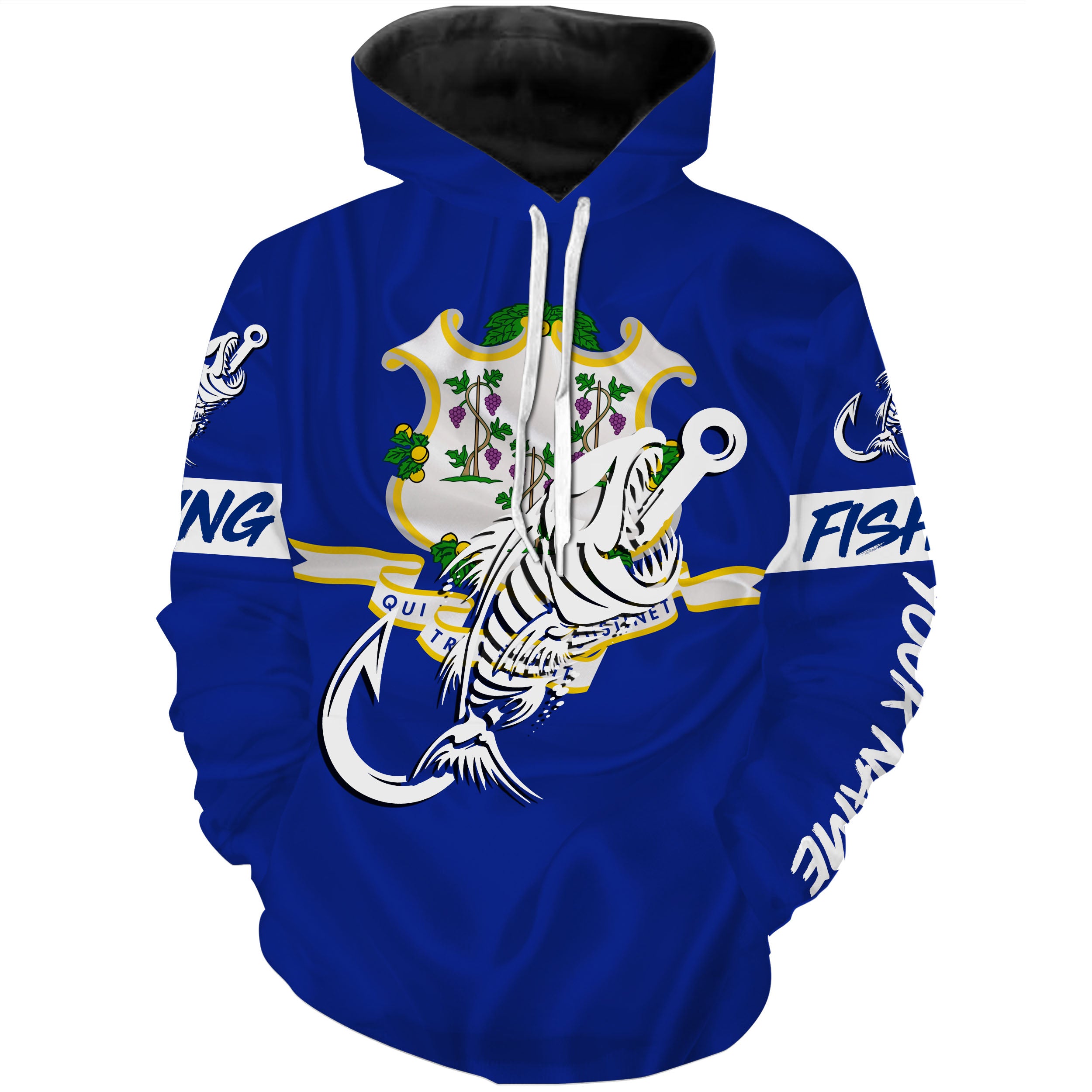 CT Fishing Custom Connecticut Flag Fish hook skull Custom name performance fishing jerseys | Hoodie - NPQ726