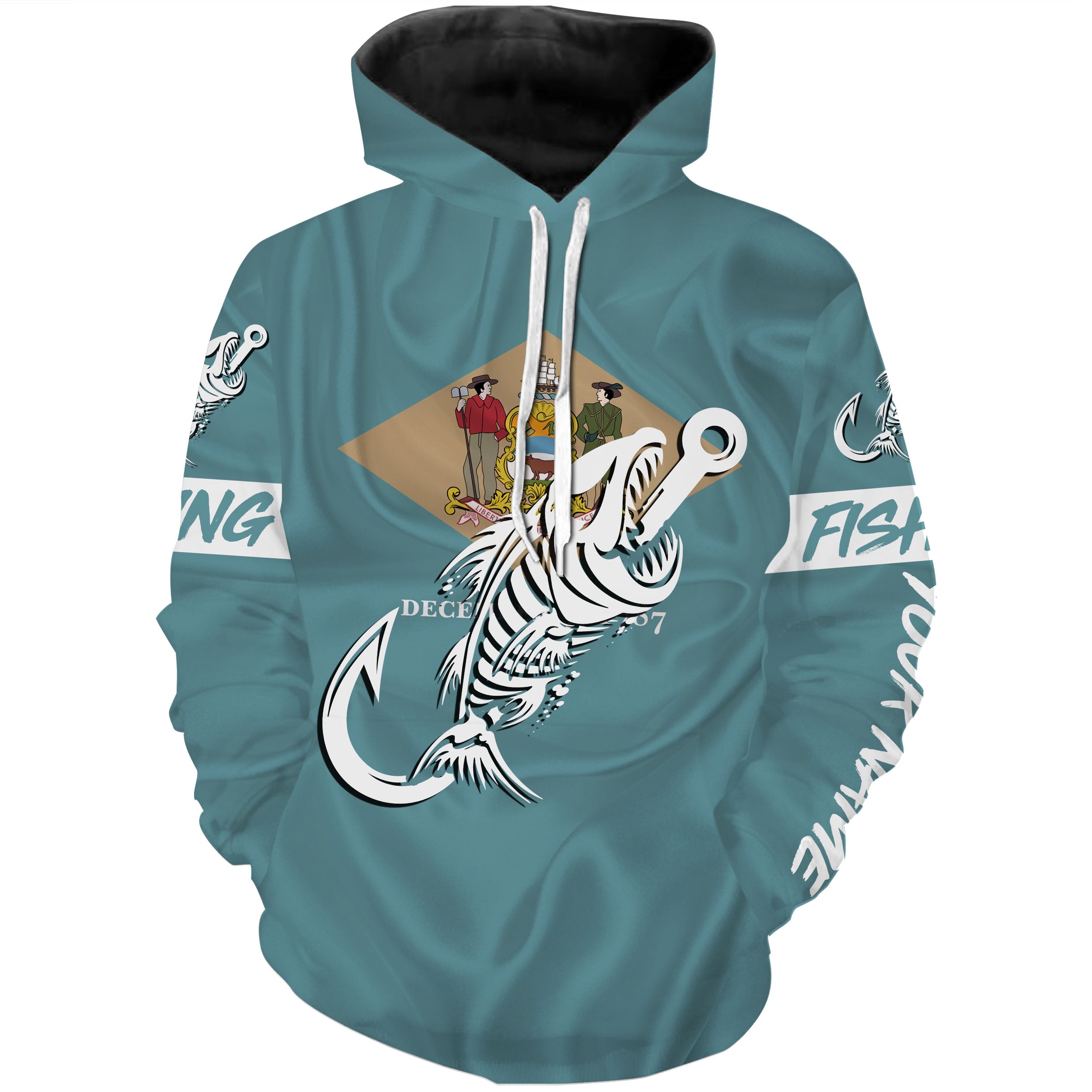 DE Fishing Custom Delaware Flag Fish hook skull Custom name performance fishing jerseys | Hoodie - NPQ727