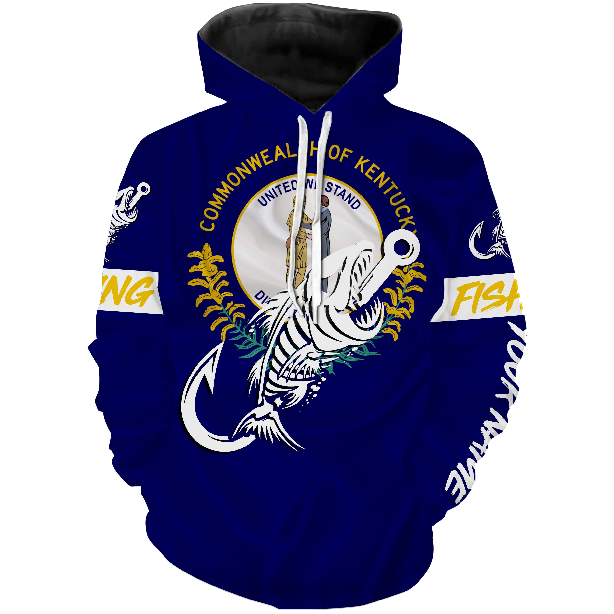 KY Kentucky Fishing Flag Fish hook skull Custom name performance fishing jerseys | Hoodie - NPQ729