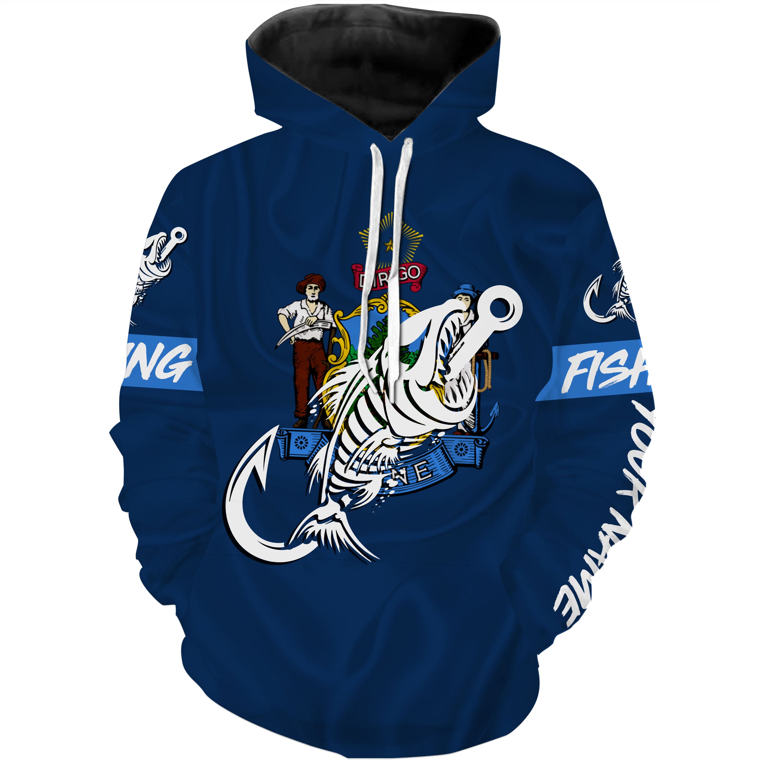 ME Maine Fishing Flag Fish hook skull Custom name performance fishing jerseys | Hoodie - NPQ730