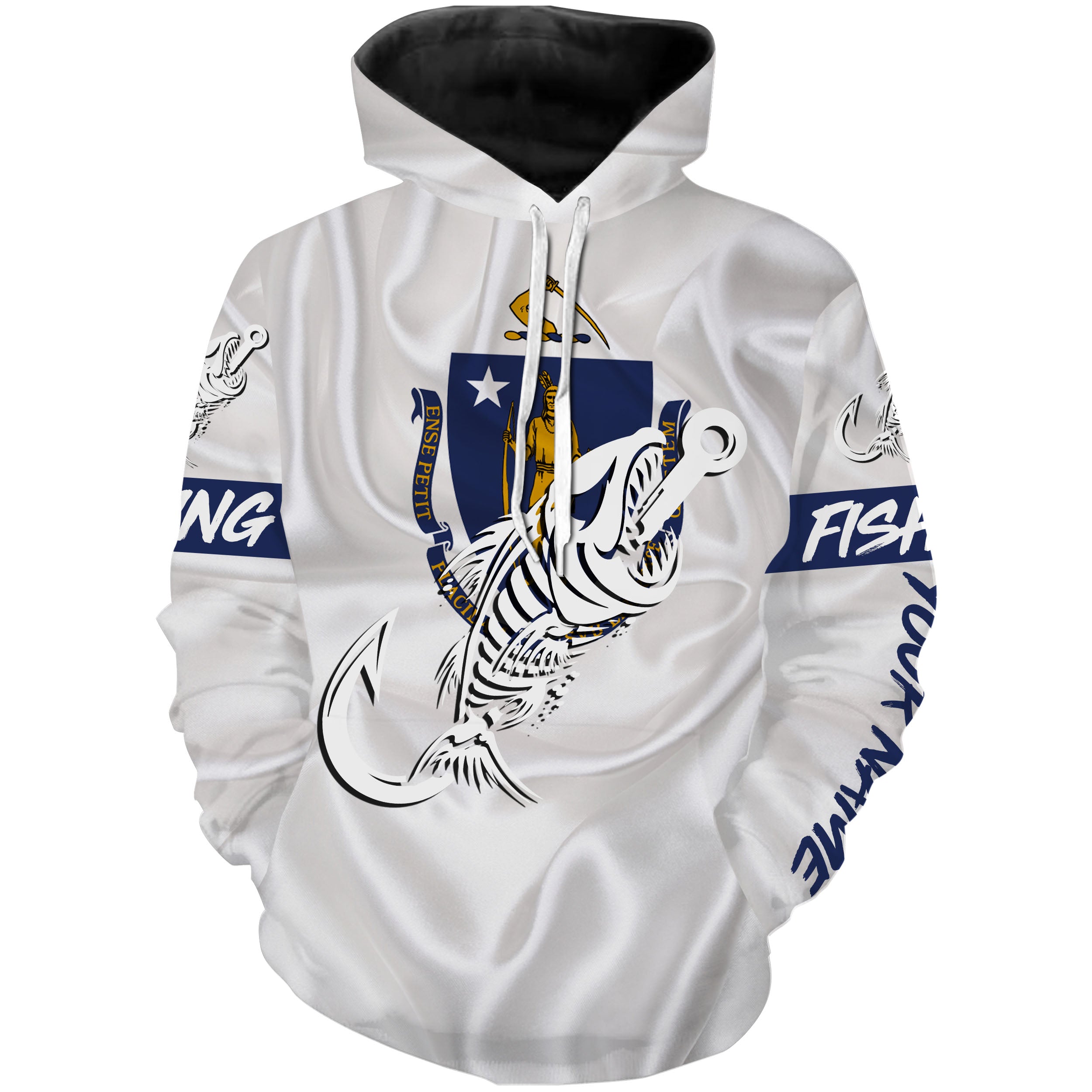 MA Massachusetts Fishing Flag Fish hook skull Custom name performance fishing jerseys | Hoodie - NPQ731
