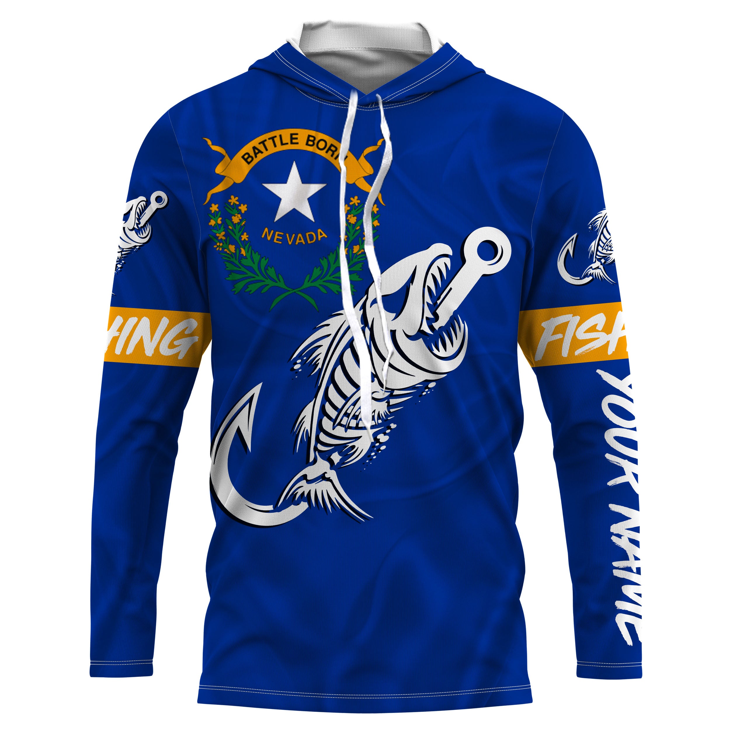 NV Nevada Fishing Flag Fish hook skull Custom name jerseys | Long sleeve, Long Sleeve Hooded NPQ734