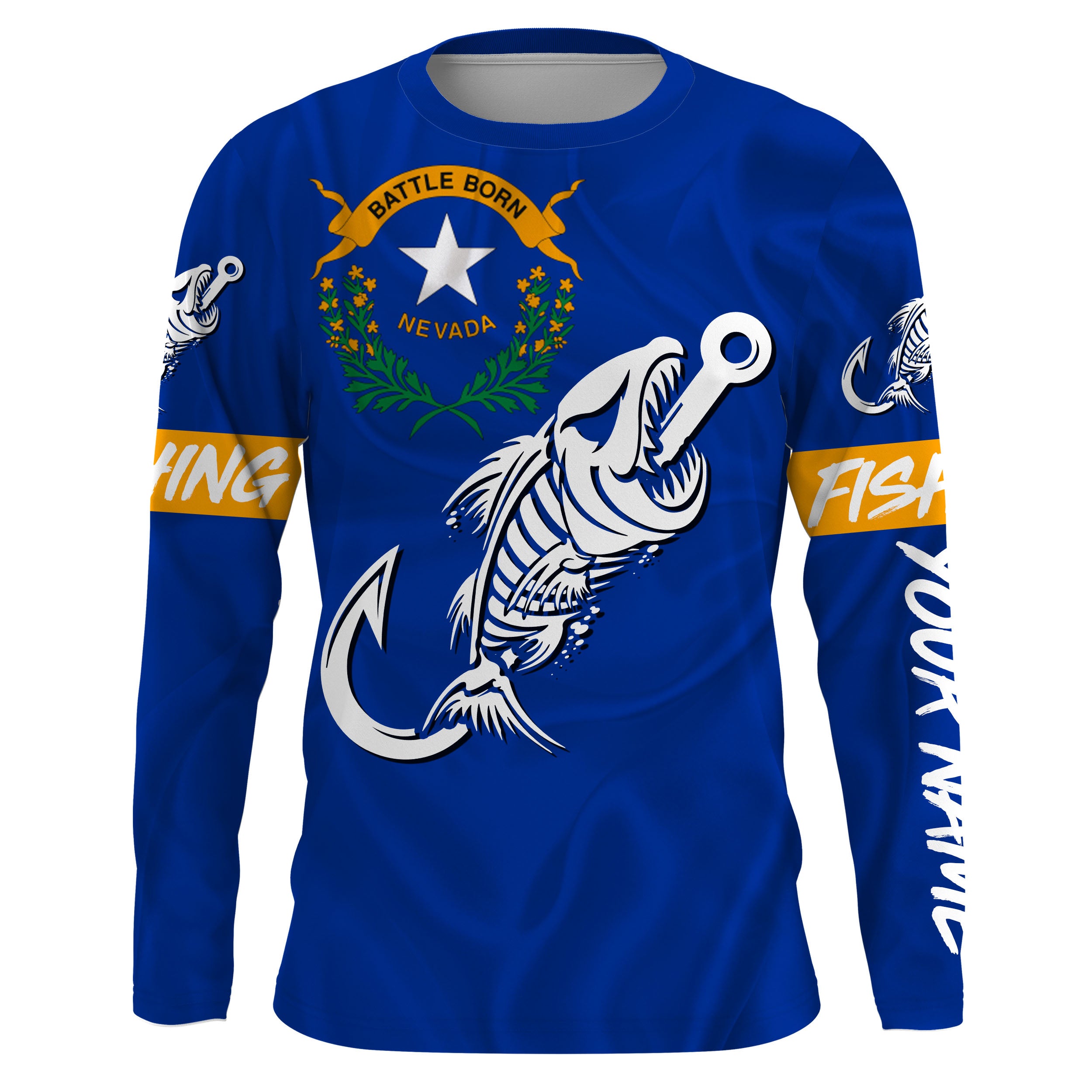NV Nevada Fishing Flag Fish hook skull Custom name jerseys | Long sleeve, Long Sleeve Hooded NPQ734