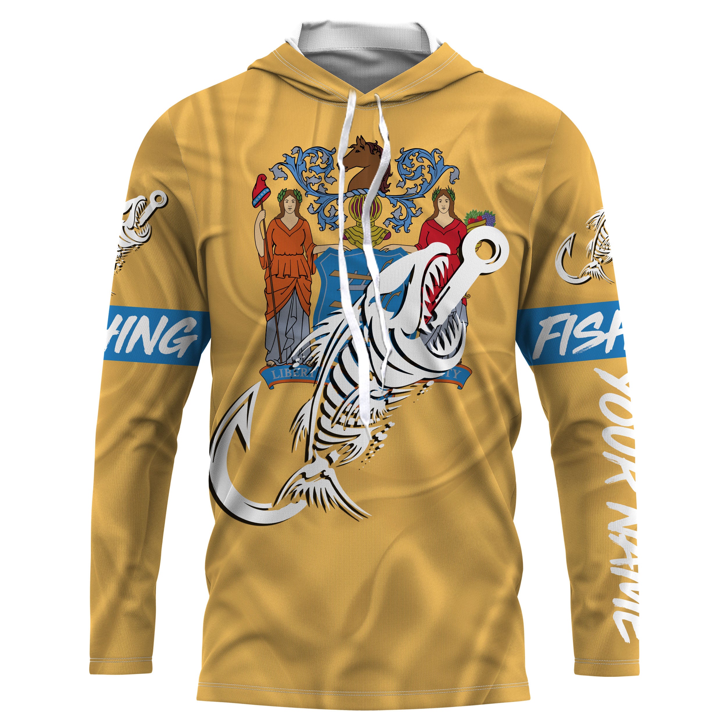 NJ New Jersey Fishing Flag Fish hook skull Custom Long sleeve, Long Sleeve Hooded NPQ736