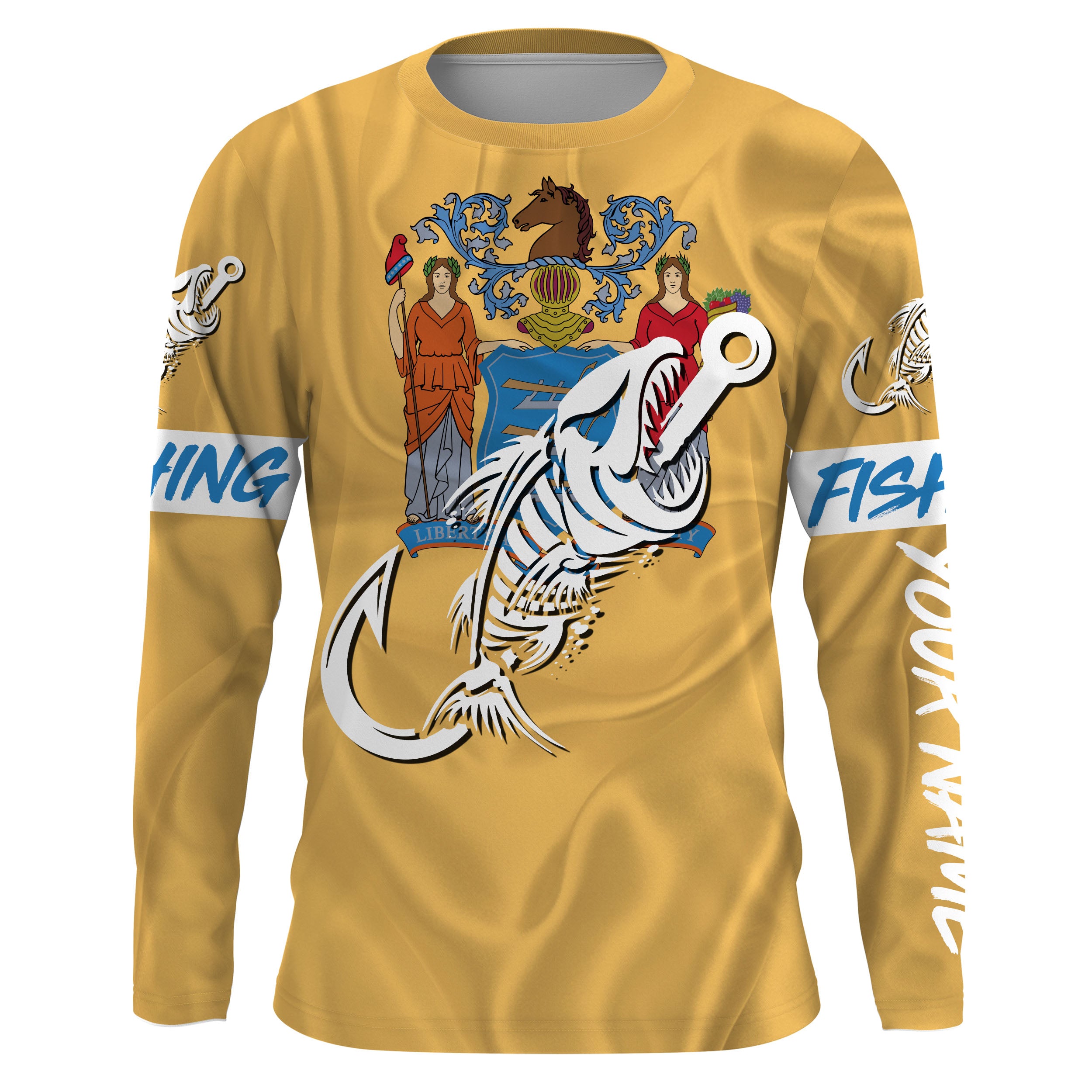 NJ New Jersey Fishing Flag Fish hook skull Custom Long sleeve, Long Sleeve Hooded NPQ736
