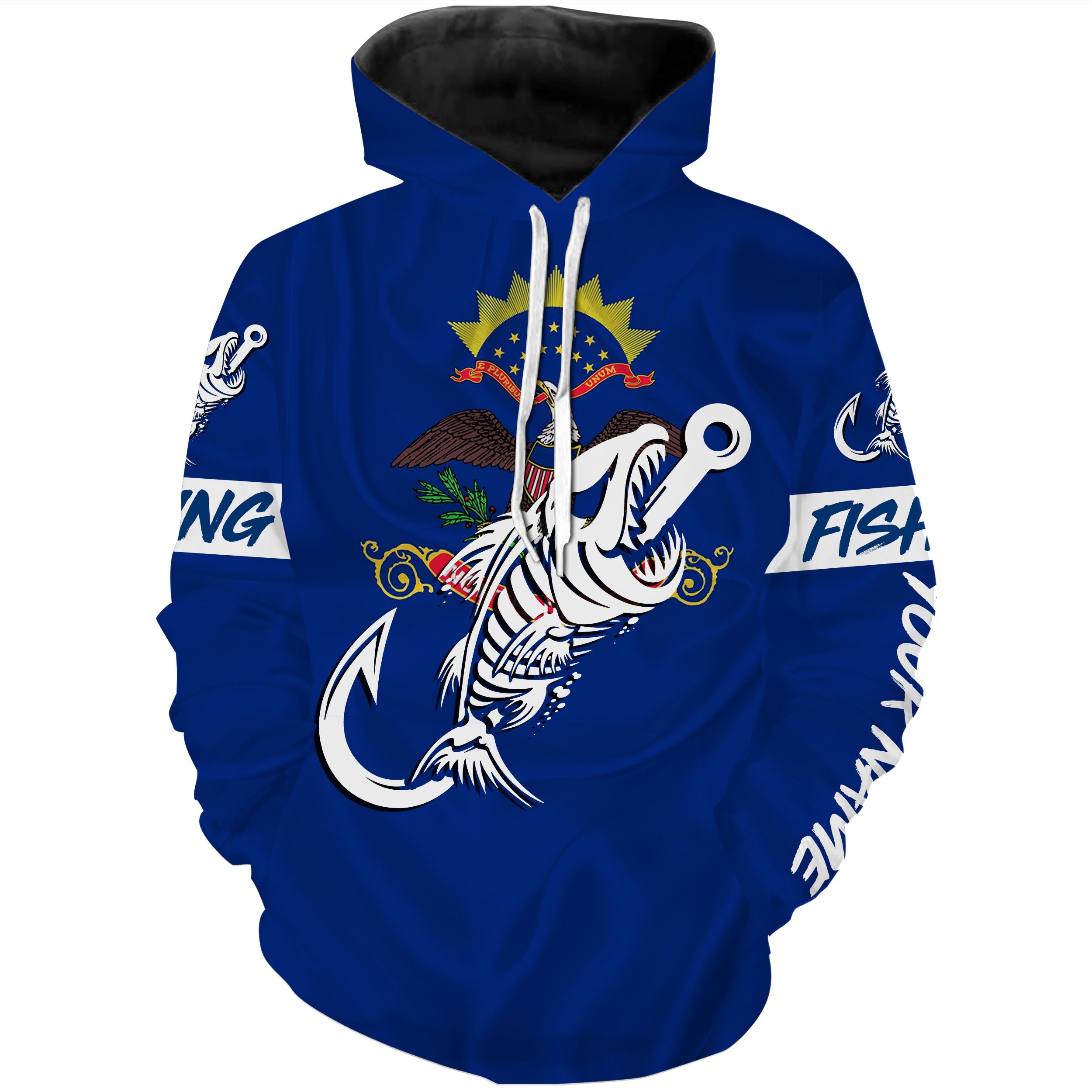 ND North Dakota Fishing Flag Fish hook skull Custom name performance fishing jerseys | Hoodie - NPQ737
