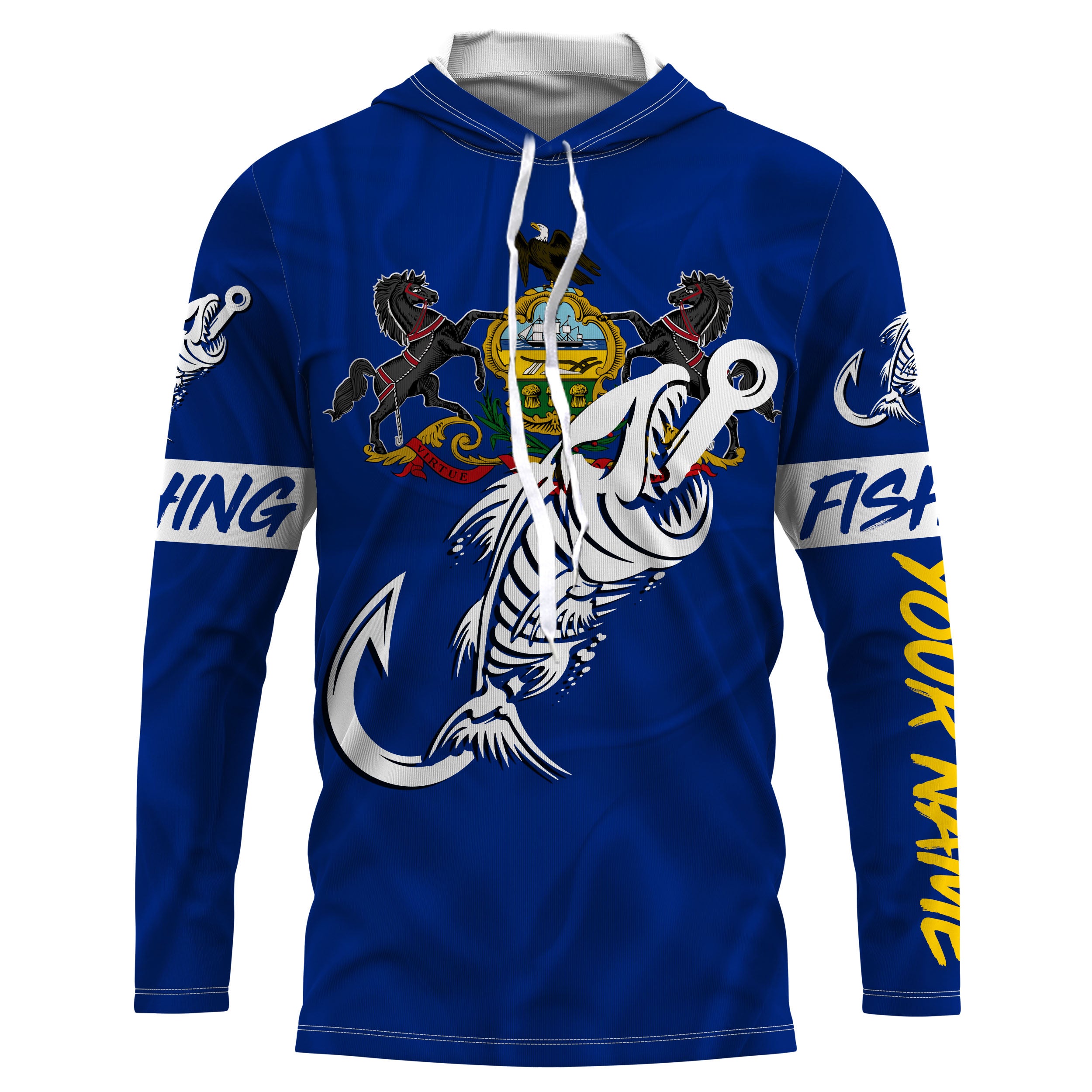 PA Pennsylvania Fishing Flag Fish hook skull Custom name jerseys | Long sleeve, Long Sleeve Hooded NPQ739