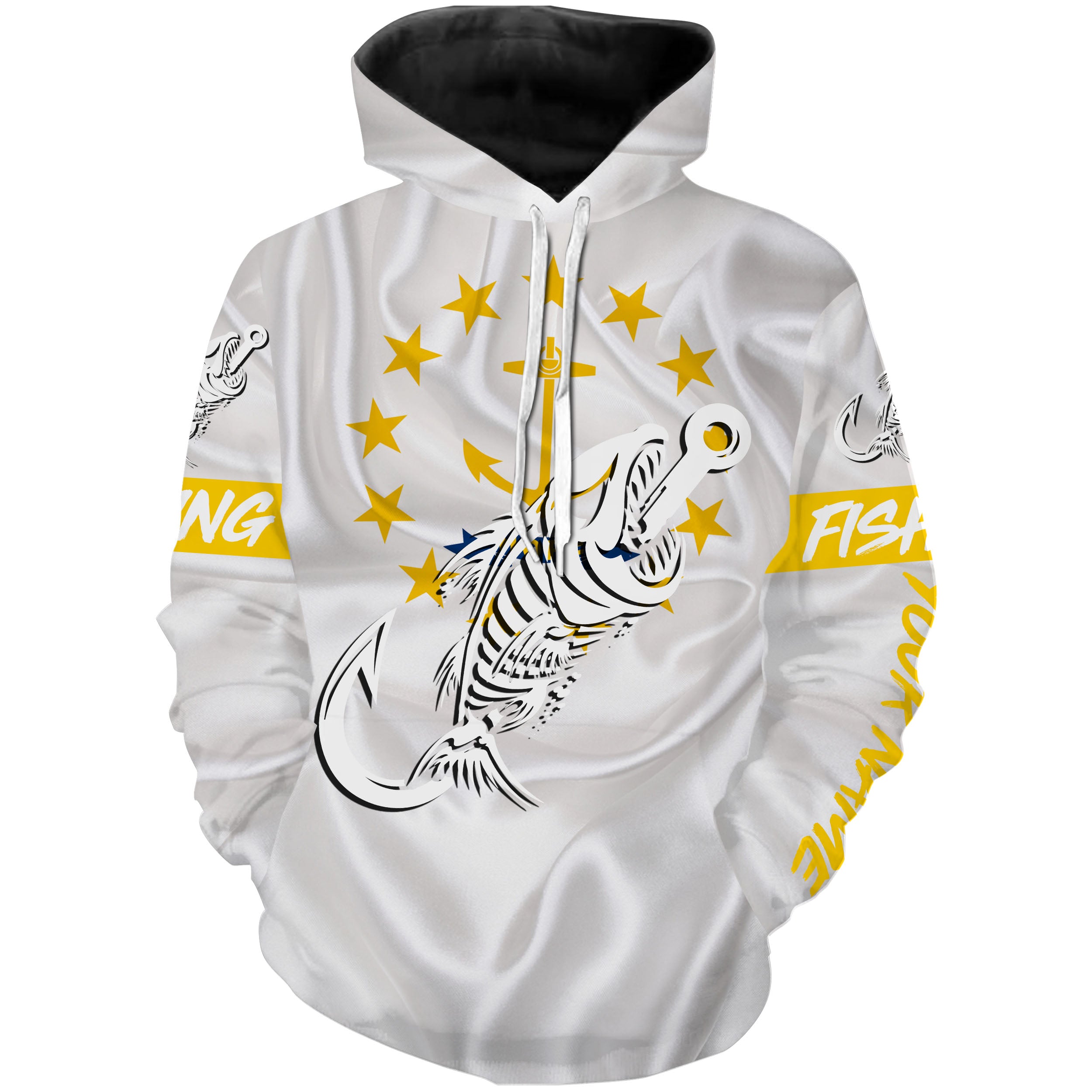 RI Rhode Island Fishing Flag Fish hook skull Custom name performance fishing jerseys | Hoodie - NPQ740