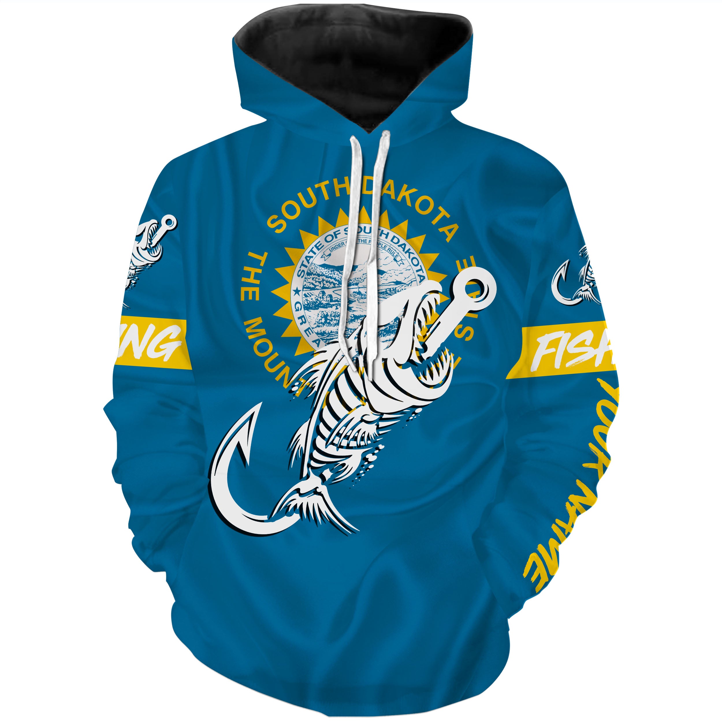 SD South Dakota Fishing Flag Fish hook skull Custom name performance fishing jerseys | Hoodie - NPQ741