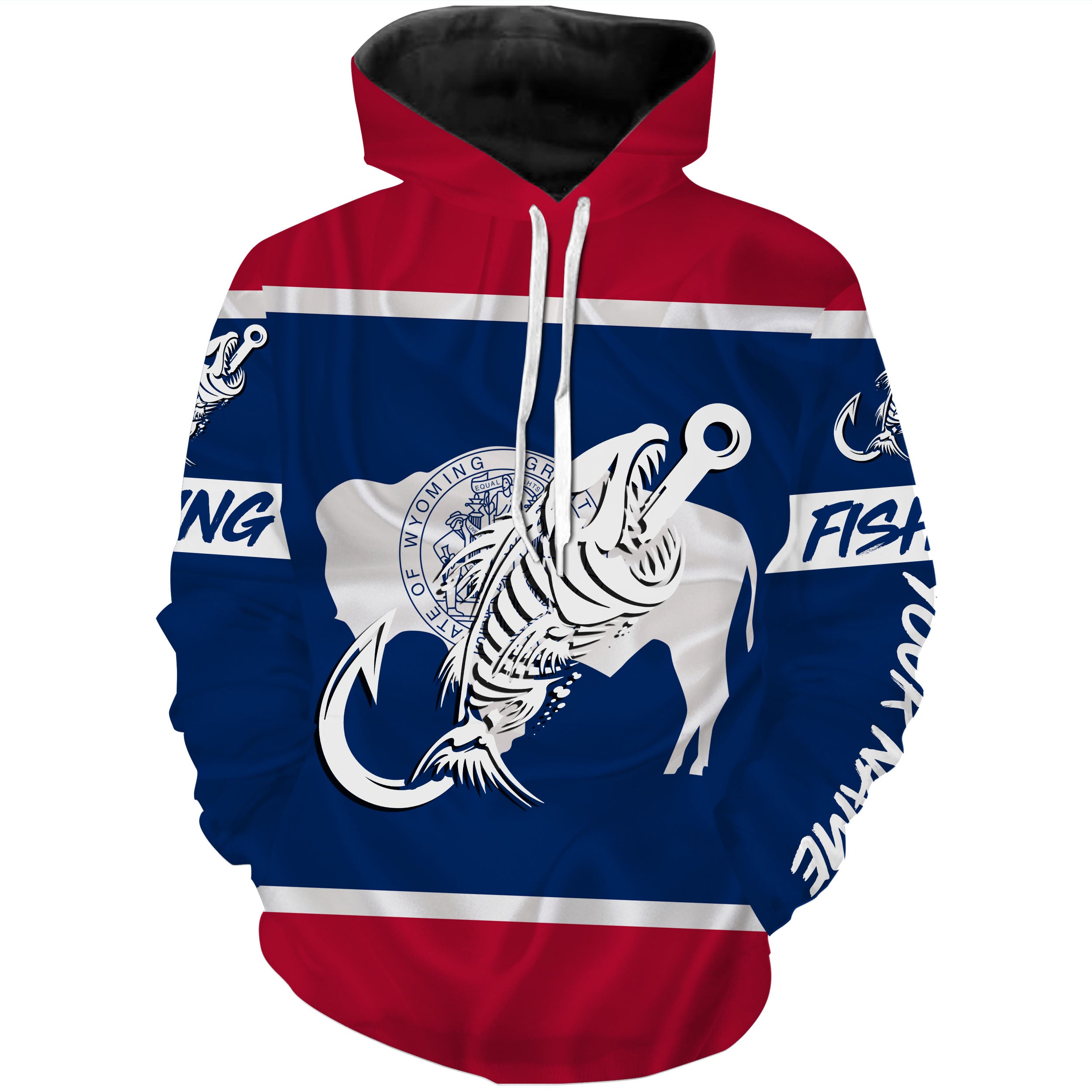 WY Wyoming Fishing Flag Fish hook skull Custom name performance fishing jerseys | Hoodie - NPQ746