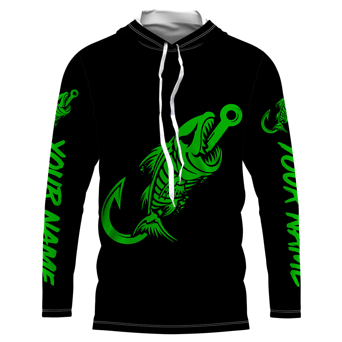 Fish hook skull reaper green black Custom fishing Long sleeve, Long Sleeve Hooded NPQ806