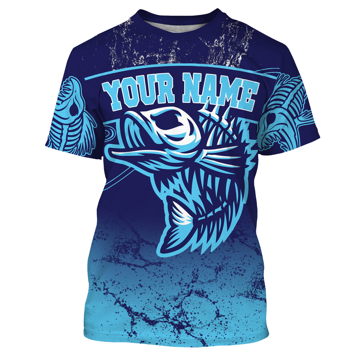 Fish reaper skull fish skeleton blue Custom name fishing shirts jerseys | Tshirt - NPQ879