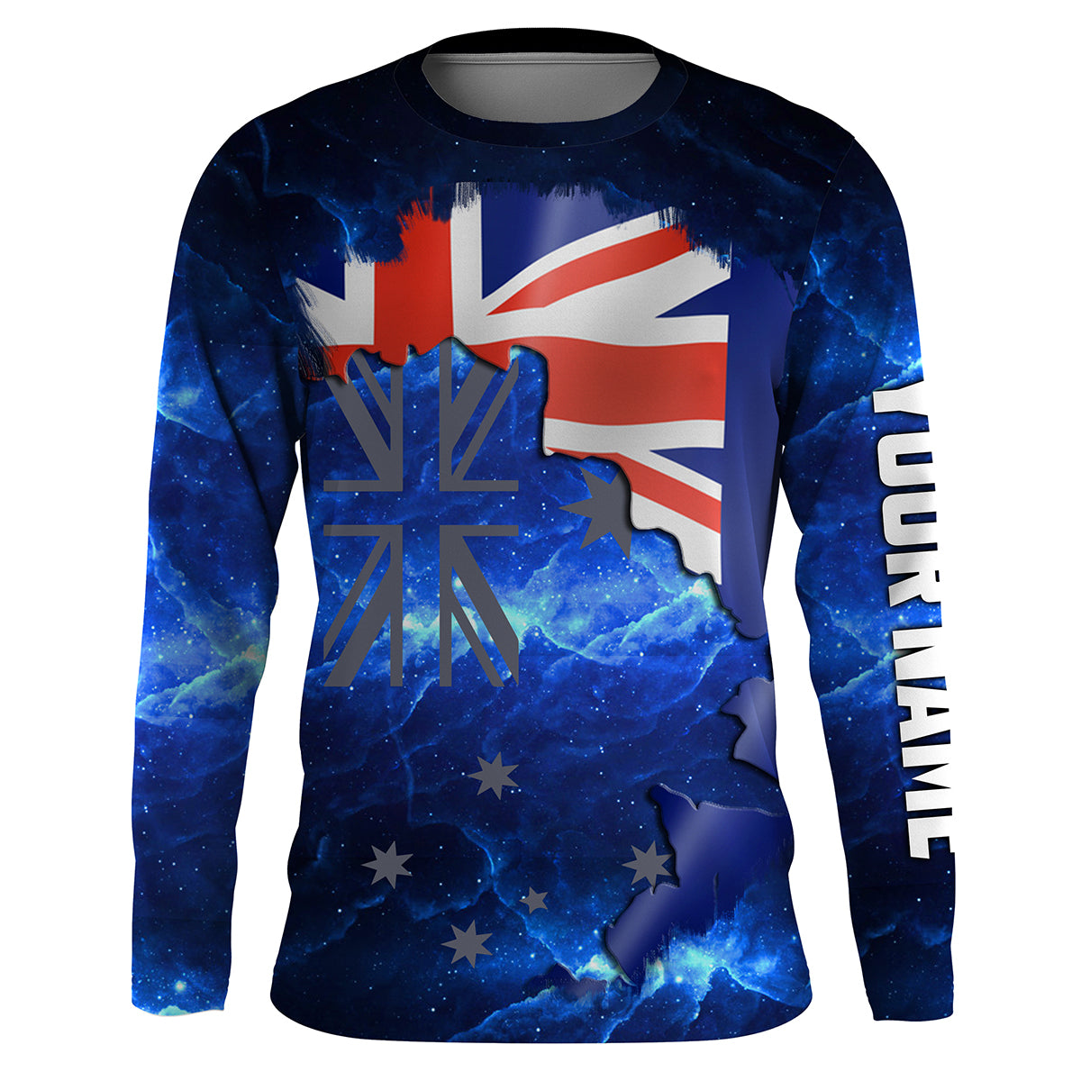 Australian Flag Universe patriotic fishing Custom Name Long sleeve, Long Sleeve Hooded Fishing Shirt - NPQ645