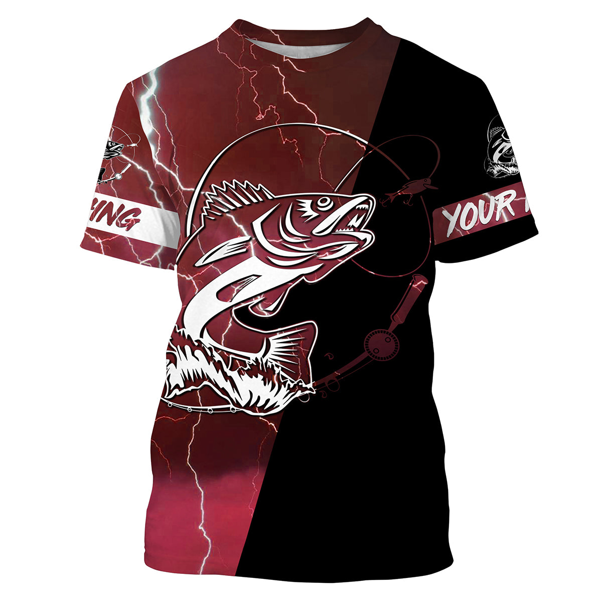 Walleye Fishing tattoo red lightning camo black custom fishing shirts | Tshirt - NPQ698