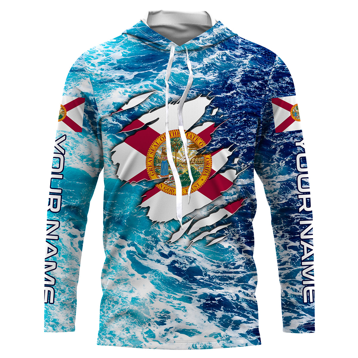 Blue sea wave ocean camo Florida flag Custom name jerseys | Long sleeve, Long Sleeve Hooded NPQ756
