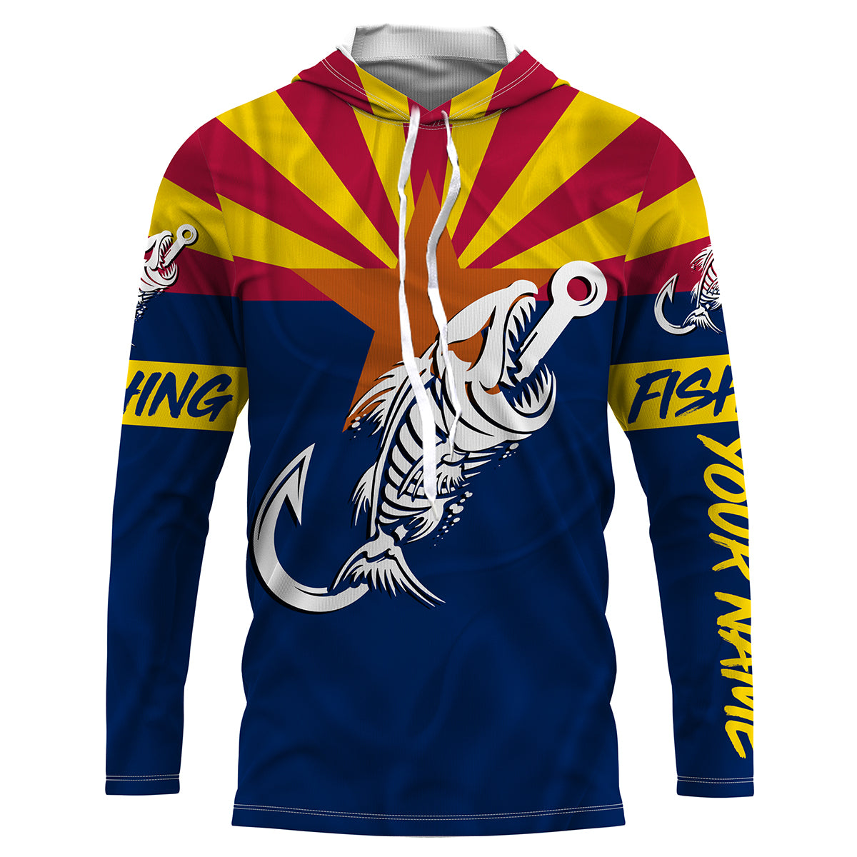 AZ Fishing Custom Arizona Flag Fish hook skull custom fishing Long sleeve, Long Sleeve Hooded NPQ704