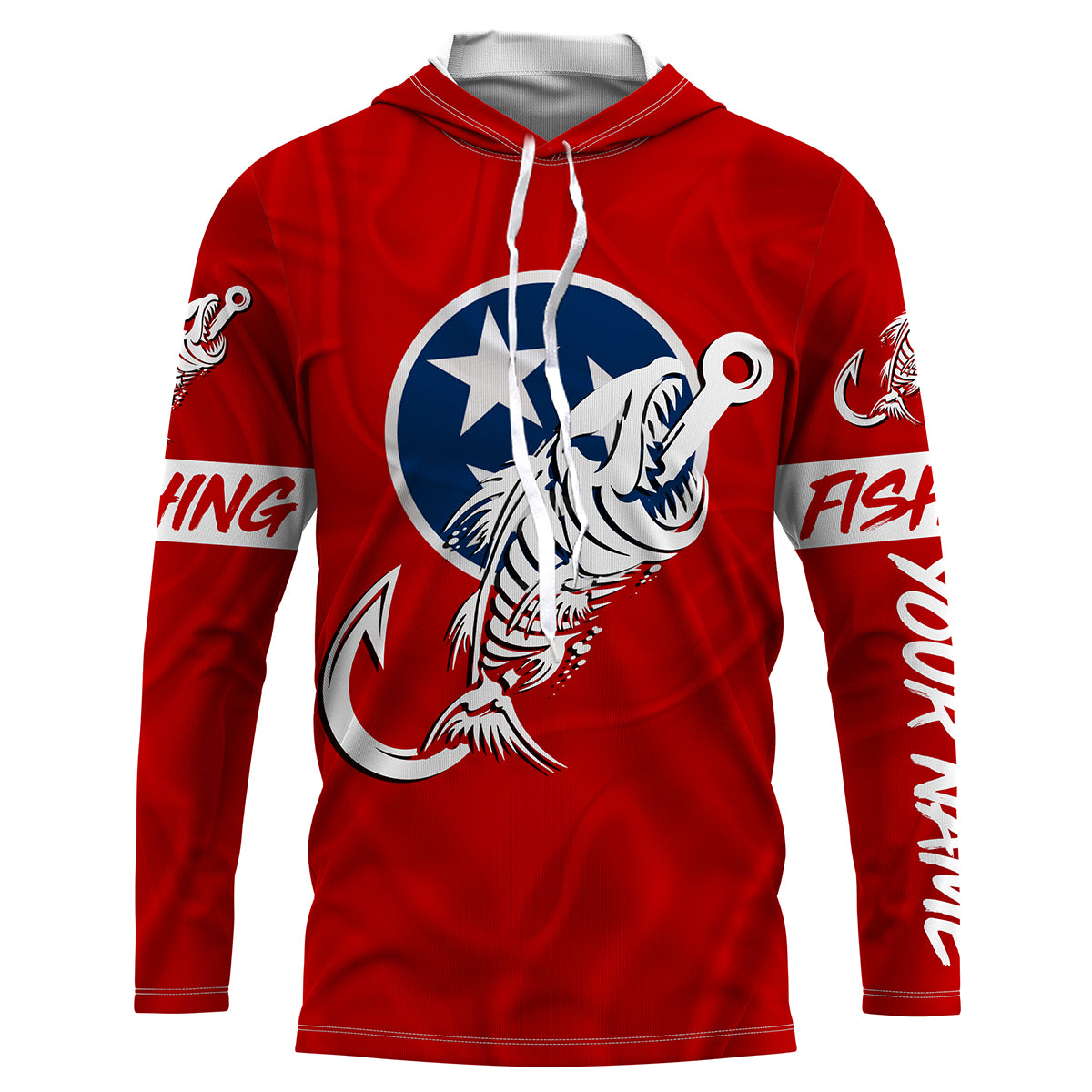 TN Fishing Custom Tennessee Flag Fish hook skull custom fishing Long sleeve, Long Sleeve Hooded NPQ708