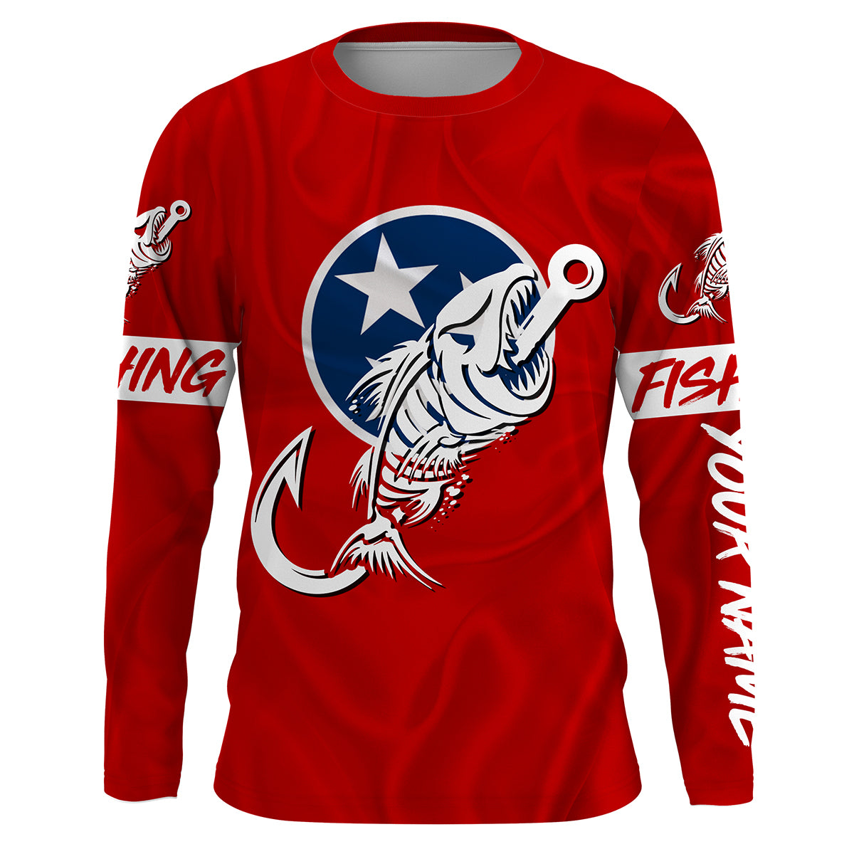 TN Fishing Custom Tennessee Flag Fish hook skull custom fishing Long sleeve, Long Sleeve Hooded NPQ708