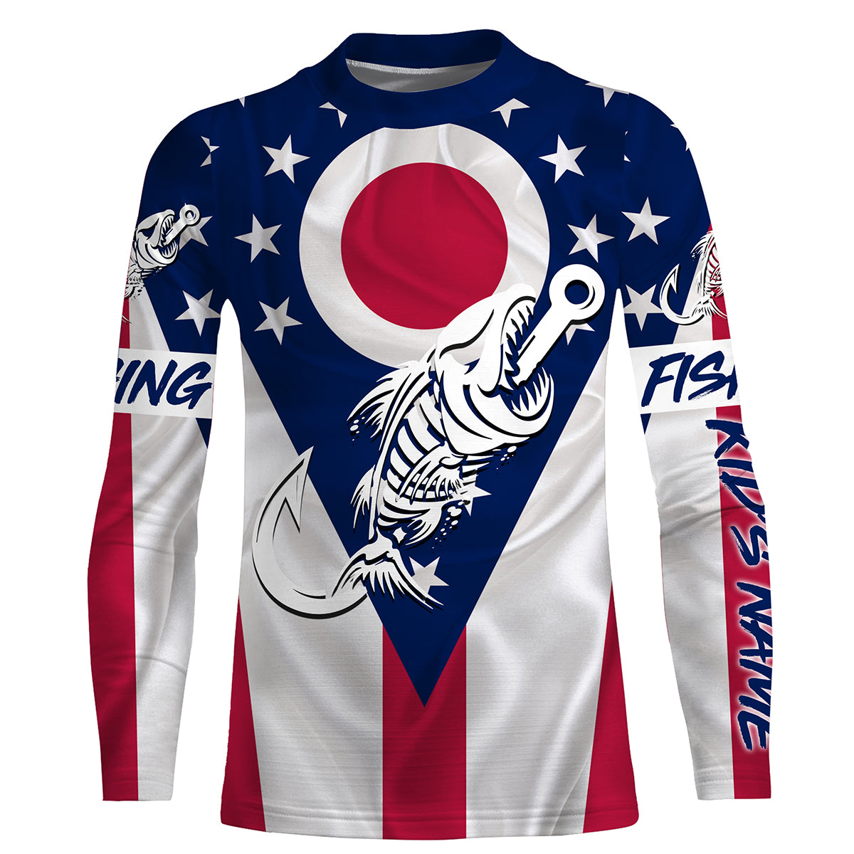 OH Fishing Custom Ohio Flag Fish hook skull custom fishing tournament shirts | Kid Long Sleeves NPQ711