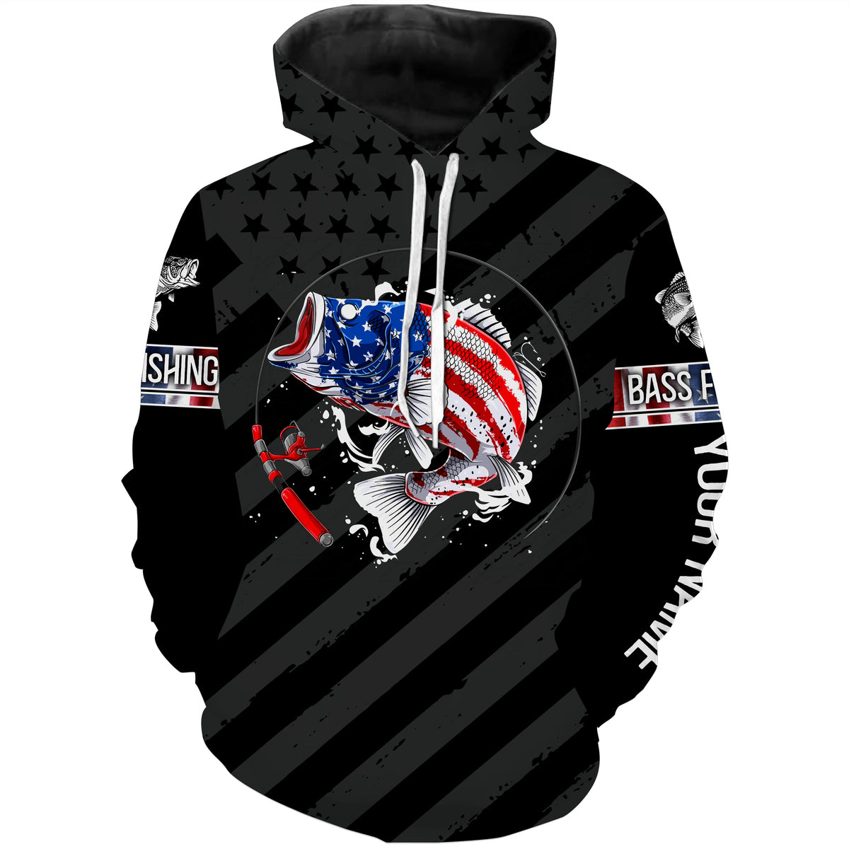 Largemouth Bass fishing black American flag Custom name fishing jerseys | Hoodie - NPQ827