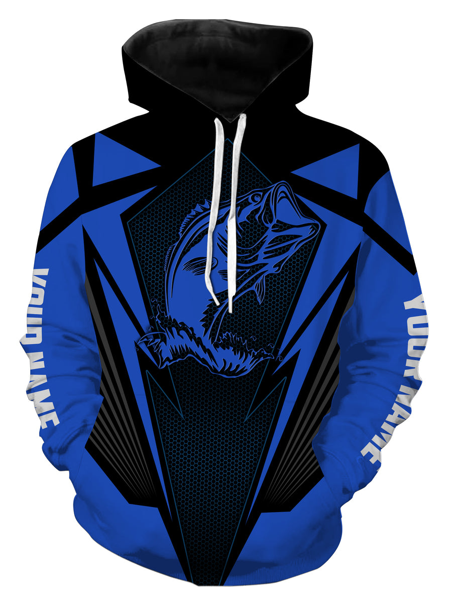 Largemouth Bass Fishing tattoo black and blue Custom name fishing jerseys | Hoodie - NPQ831