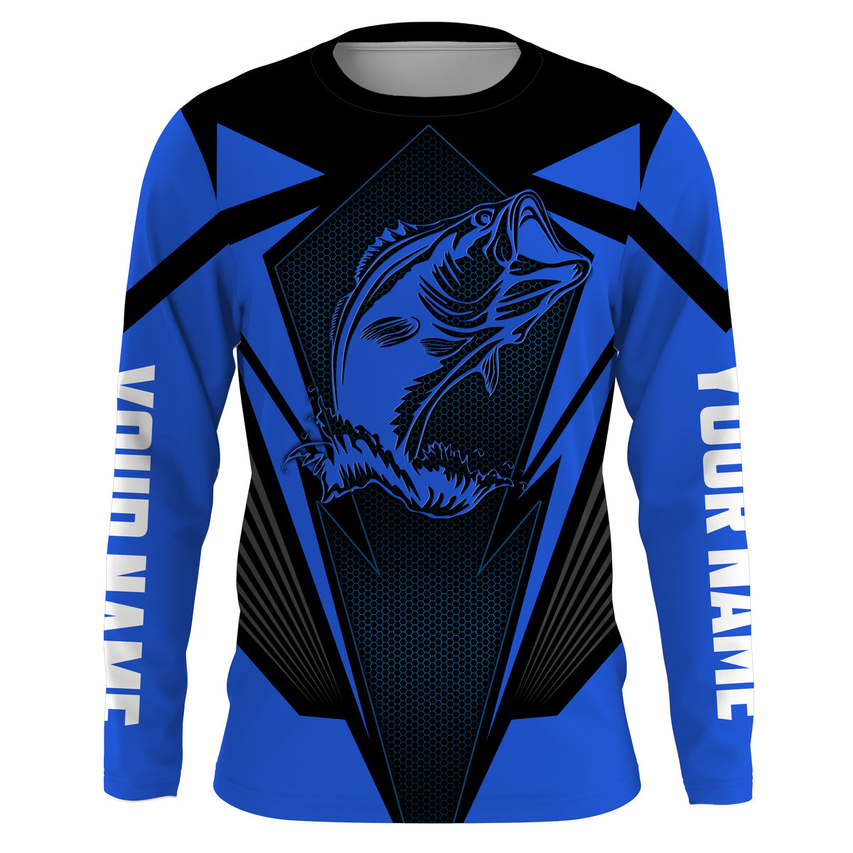 Largemouth Bass Fishing tattoo black and blue Custom name fishing jerseys | Long sleeve, Long Sleeve Hooded NPQ831