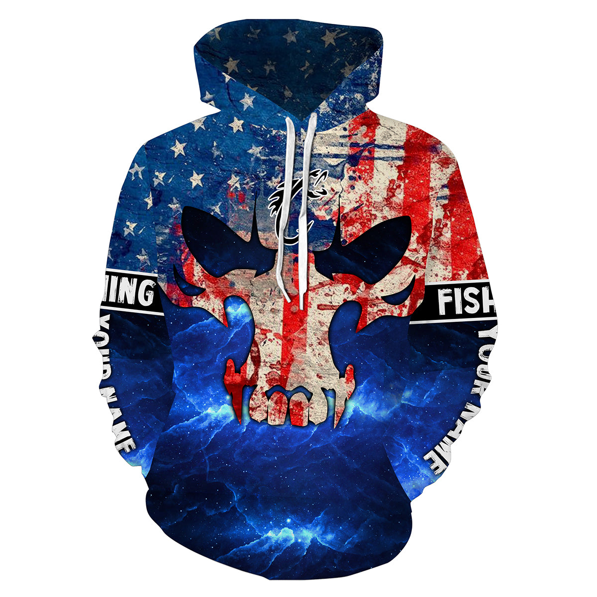 American Flag Fish reaper blue galaxy Customize name fishing hoodie, personalized fishing gift NPQ358