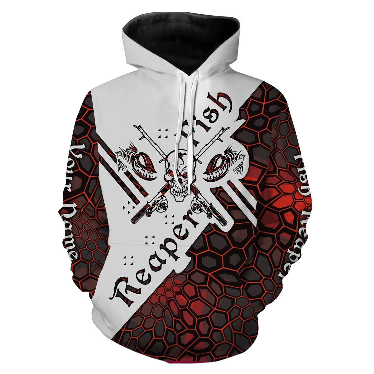 Fish reaper skull red camo Custom name fishing shirts jerseys | Hoodie - NPQ915