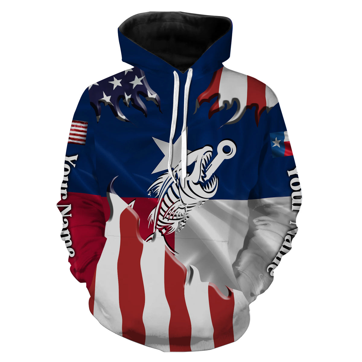 Texas American flag Fishing fish hook skull Custom name fishing shirts jerseys | Hoodie - NPQ922