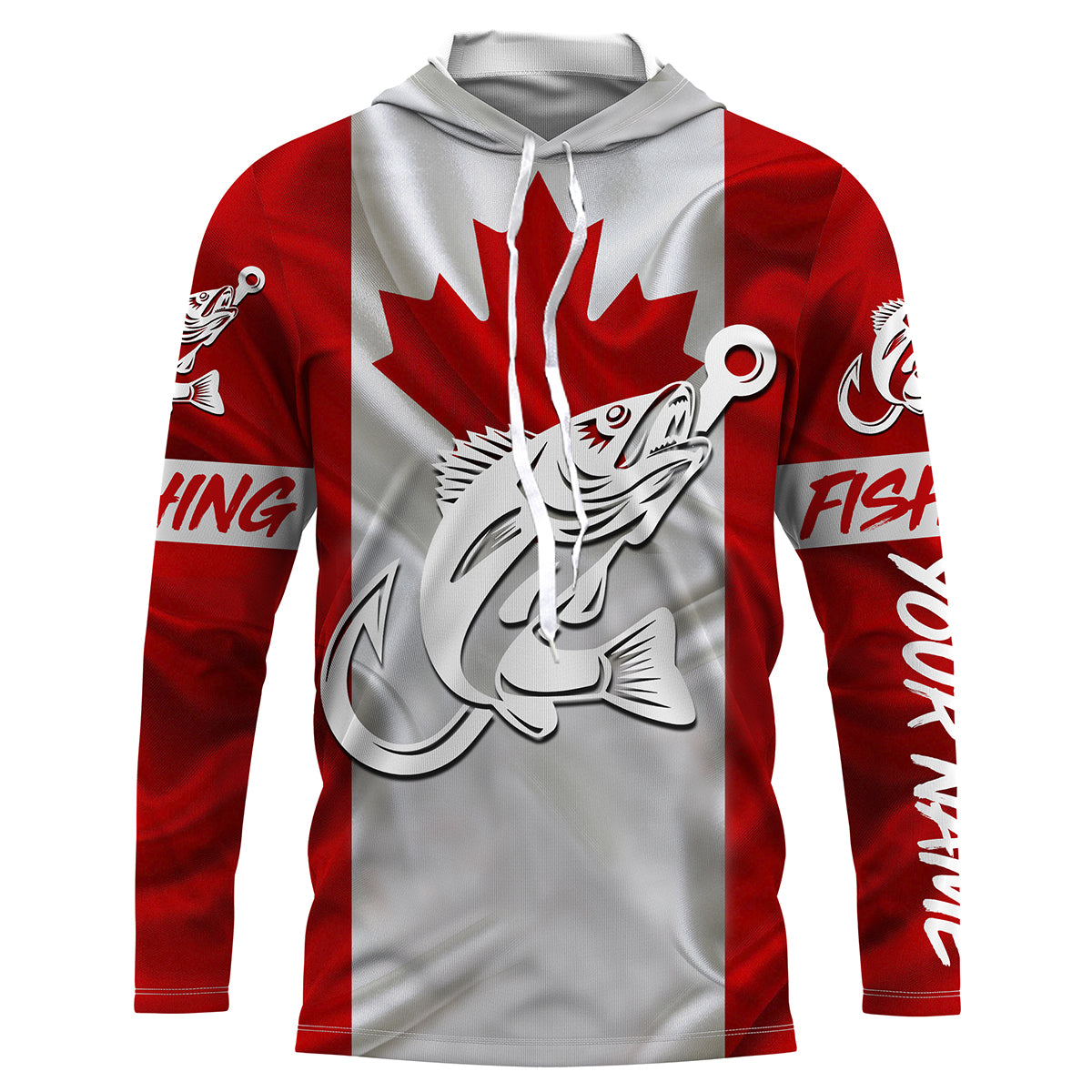 Canada flag Walleye Fishing tattoo Fish hook custom fishing Long sleeve, Long Sleeve Hooded NPQ712