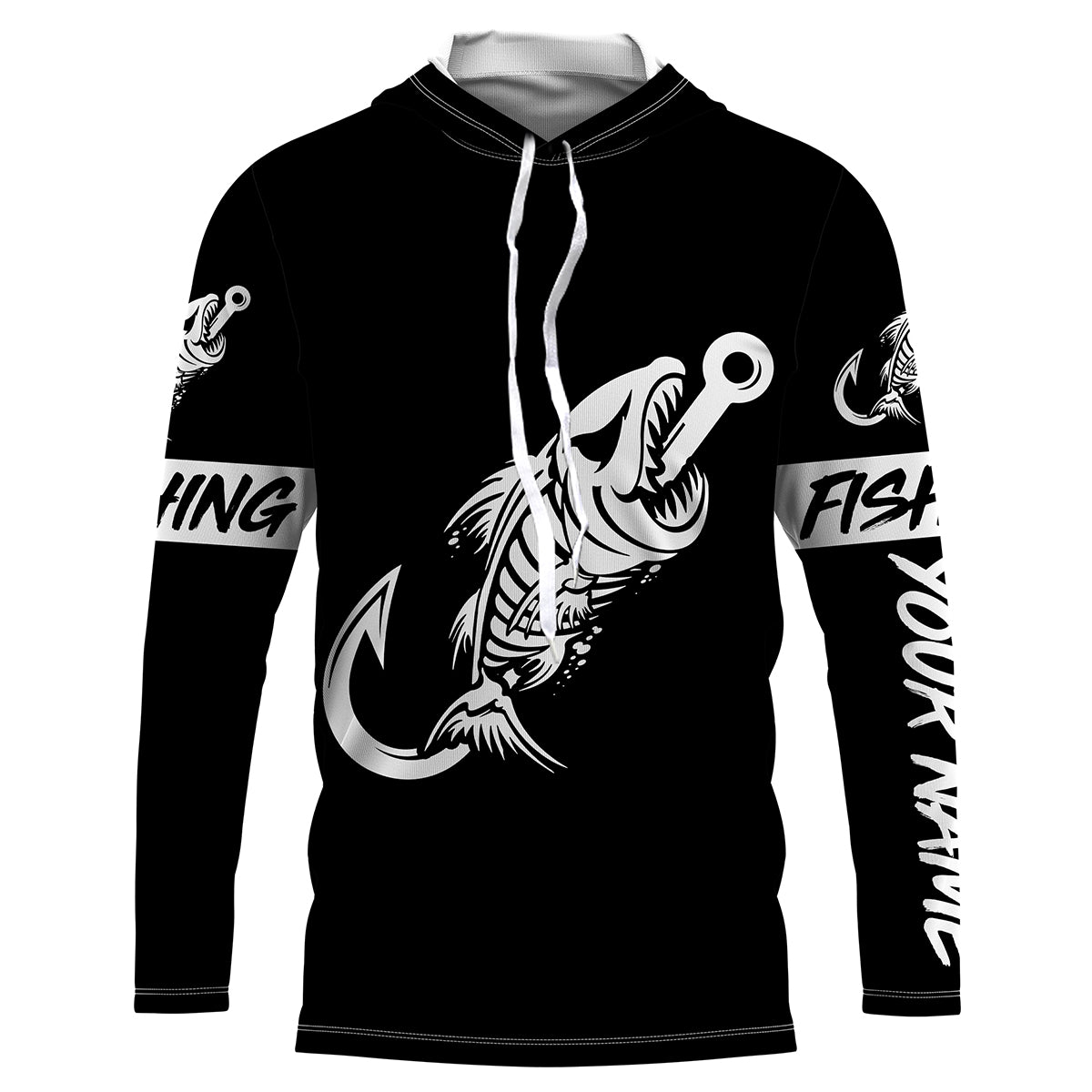 Black Fish hook skull fish reaper skeleton Custom name fishing jerseys | Long sleeve, Long Sleeve Hooded NPQ777