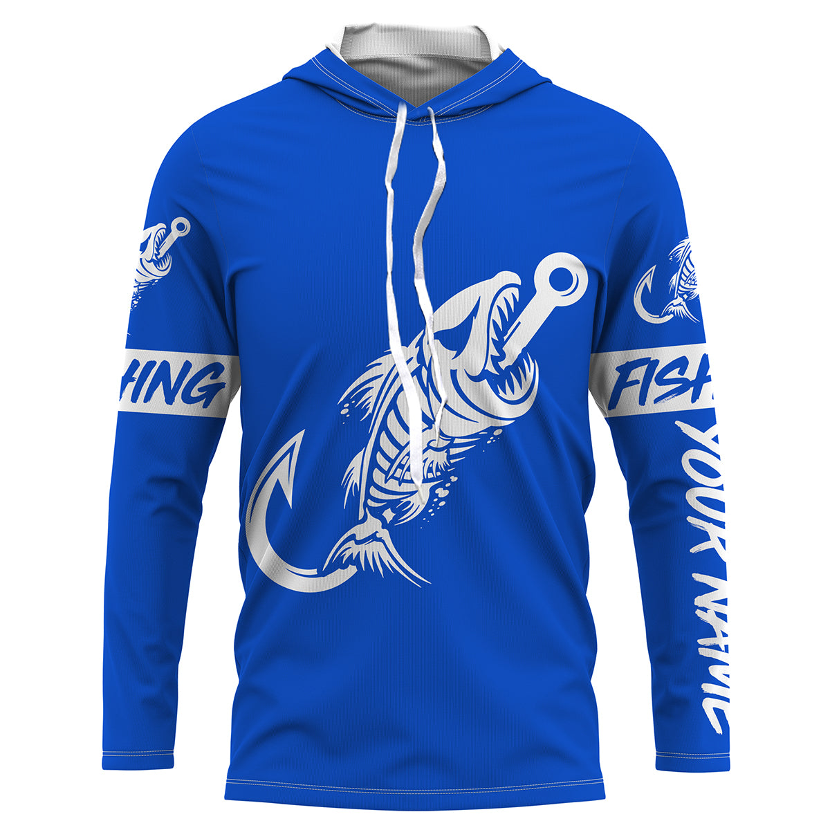 Blue Fish hook skull fish reaper skeleton Custom fishing Long sleeve, Long Sleeve Hooded NPQ779