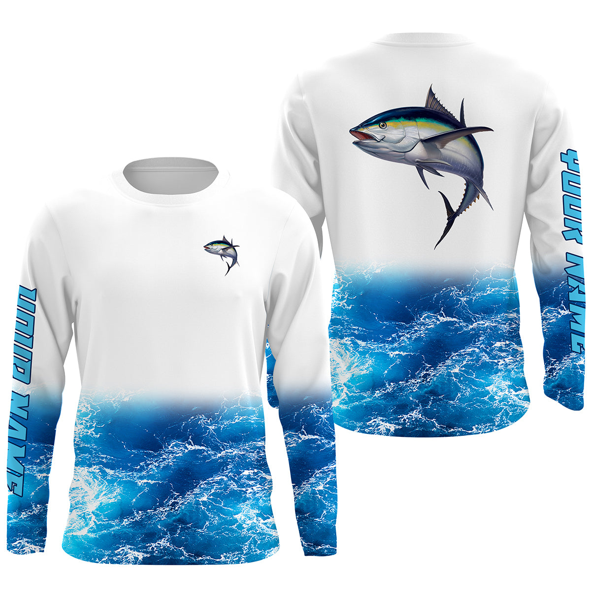 Tuna fishing blue sea wave water camo Custom name Long sleevefishing shirts, Long Sleeve Hooded NPQ863