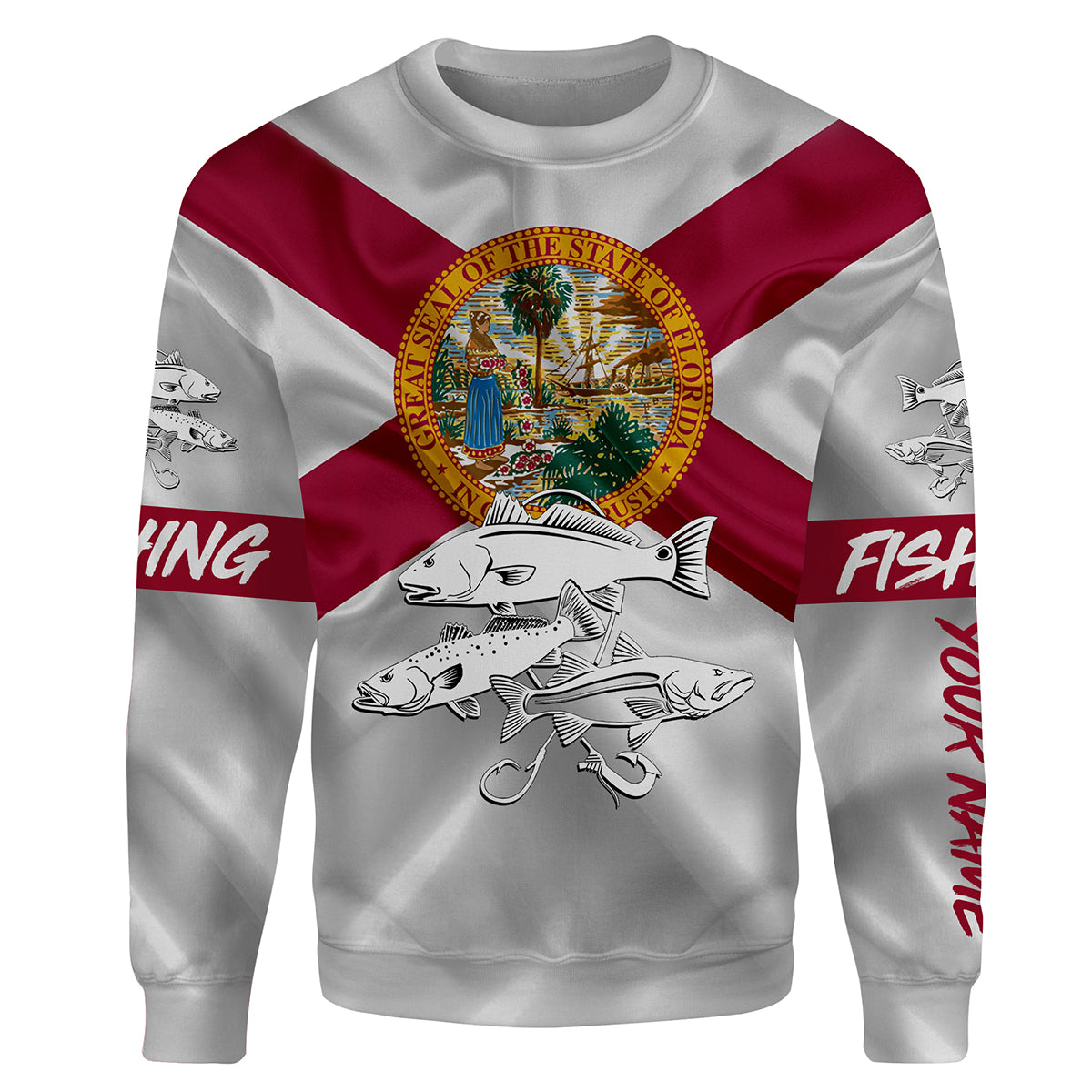 Inshore Slam Snook, Redfish, Speckled Trout Florida State Flag Custom Sweatshirt NPQ9
