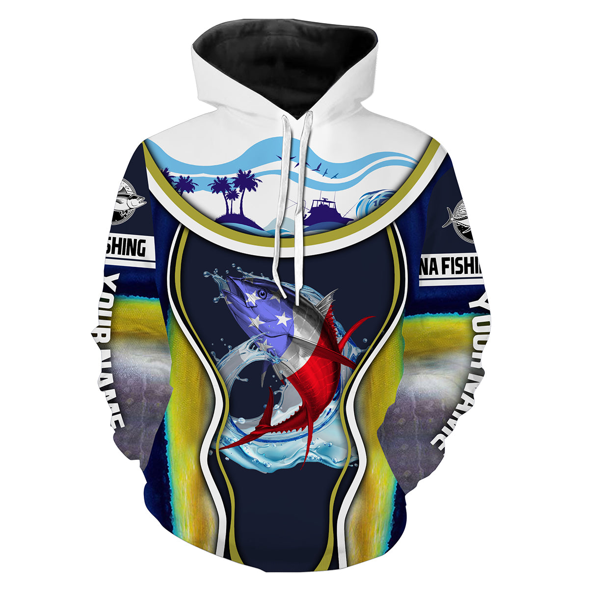 Tuna fishing American flag patriotic tuna scales Custom Name Fishing shirts | Hoodie - NPQ684