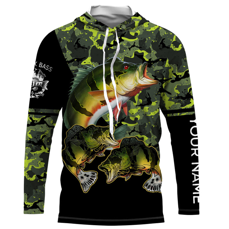 Peacock Bass fishing black green camo Custom name Long sleeve, Long Sleeve Hooded NPQ956