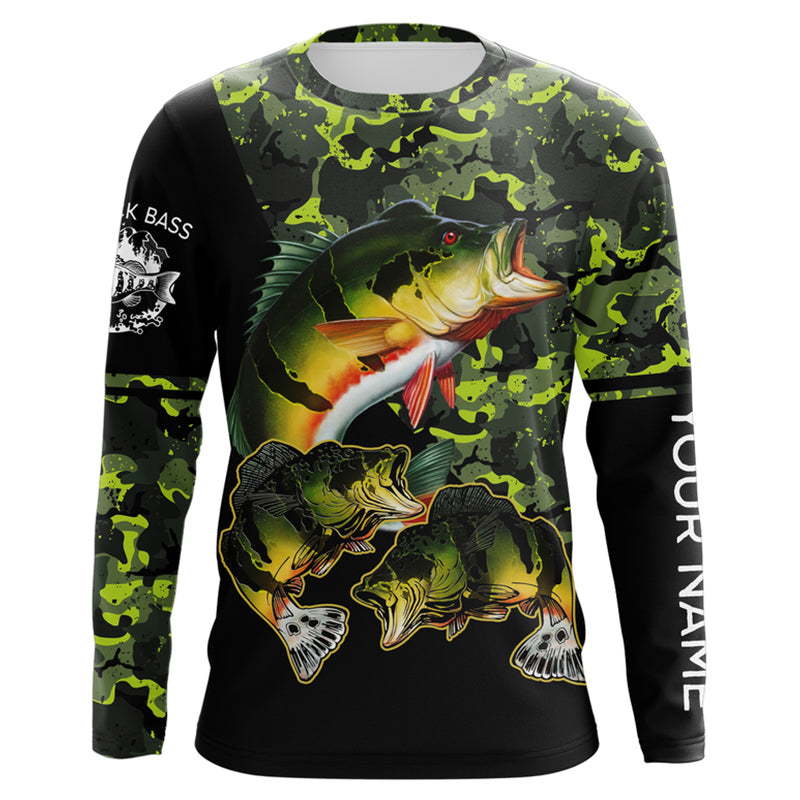 Peacock Bass fishing black green camo Custom name Long sleeve, Long Sleeve Hooded NPQ956