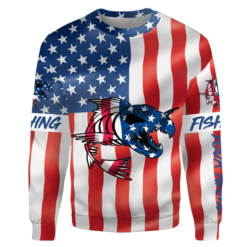 Fish skeleton reaper American flag Custom name fishing shirts