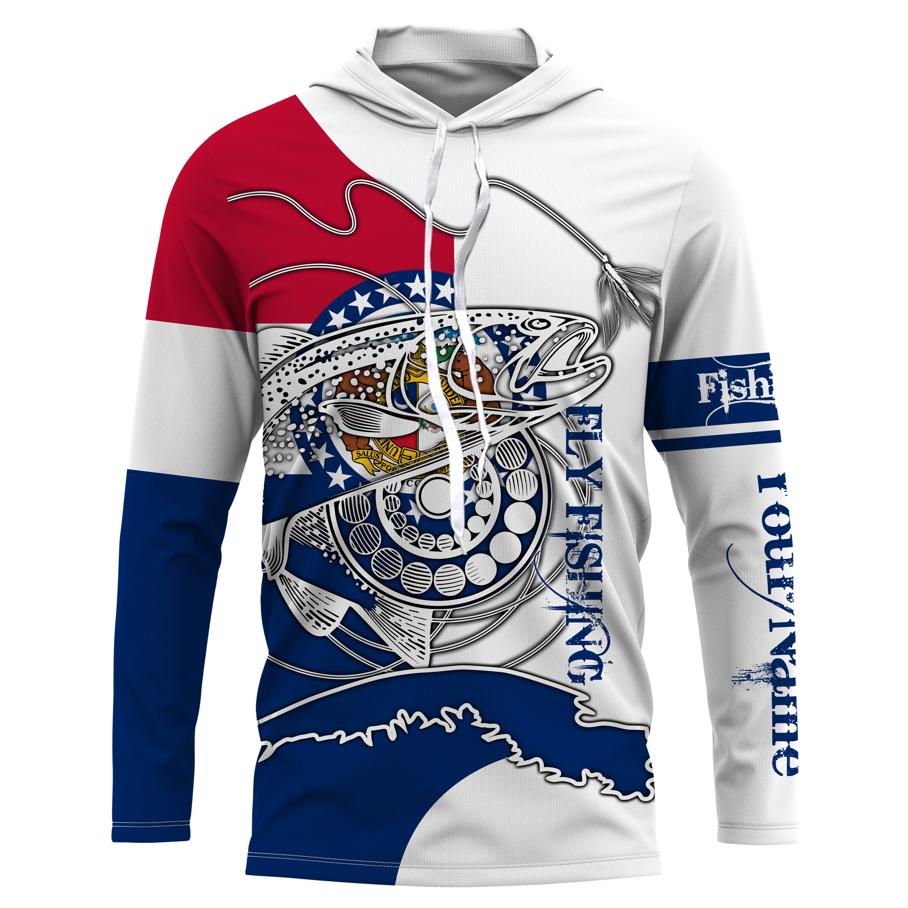Trouts fly fishing in Missouri flag patriotic Custom name fishing jerseys | Long sleeve, Long Sleeve Hooded NPQ820