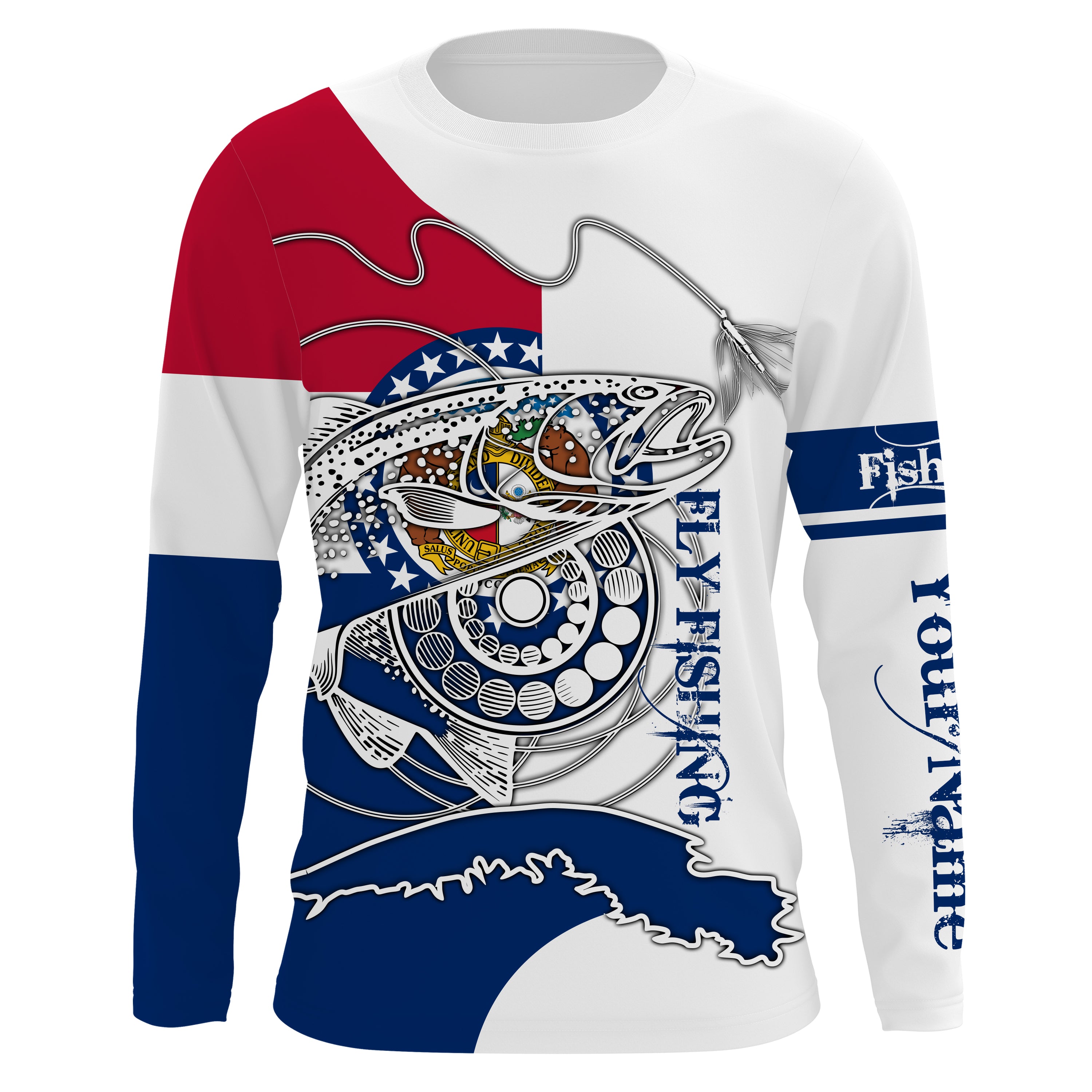 Trouts fly fishing in Missouri flag patriotic Custom name fishing jerseys | Long sleeve, Long Sleeve Hooded NPQ820